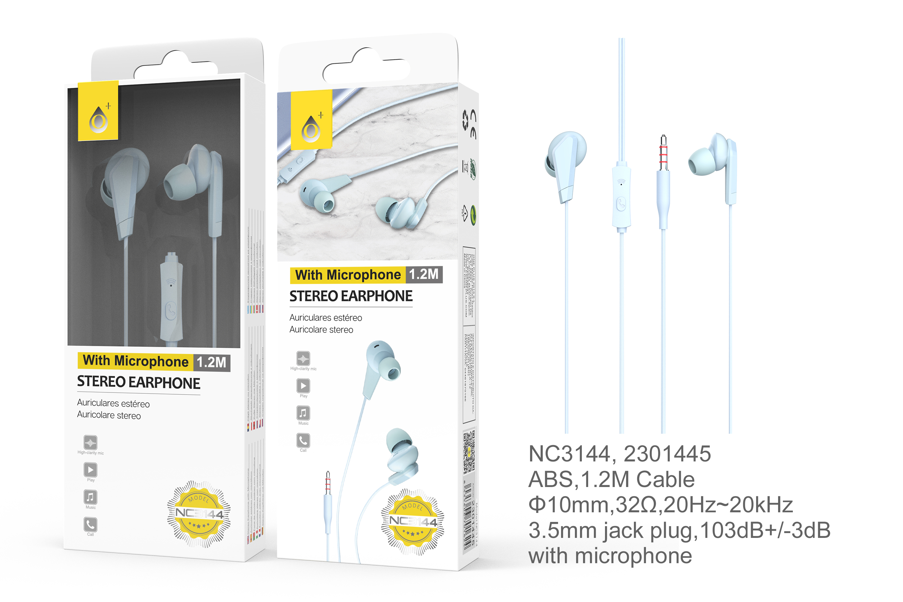 NC3144 AZ Auriculares Tristina con Microfono y Boton Multifunciones, Longitud 1,2M, Azul