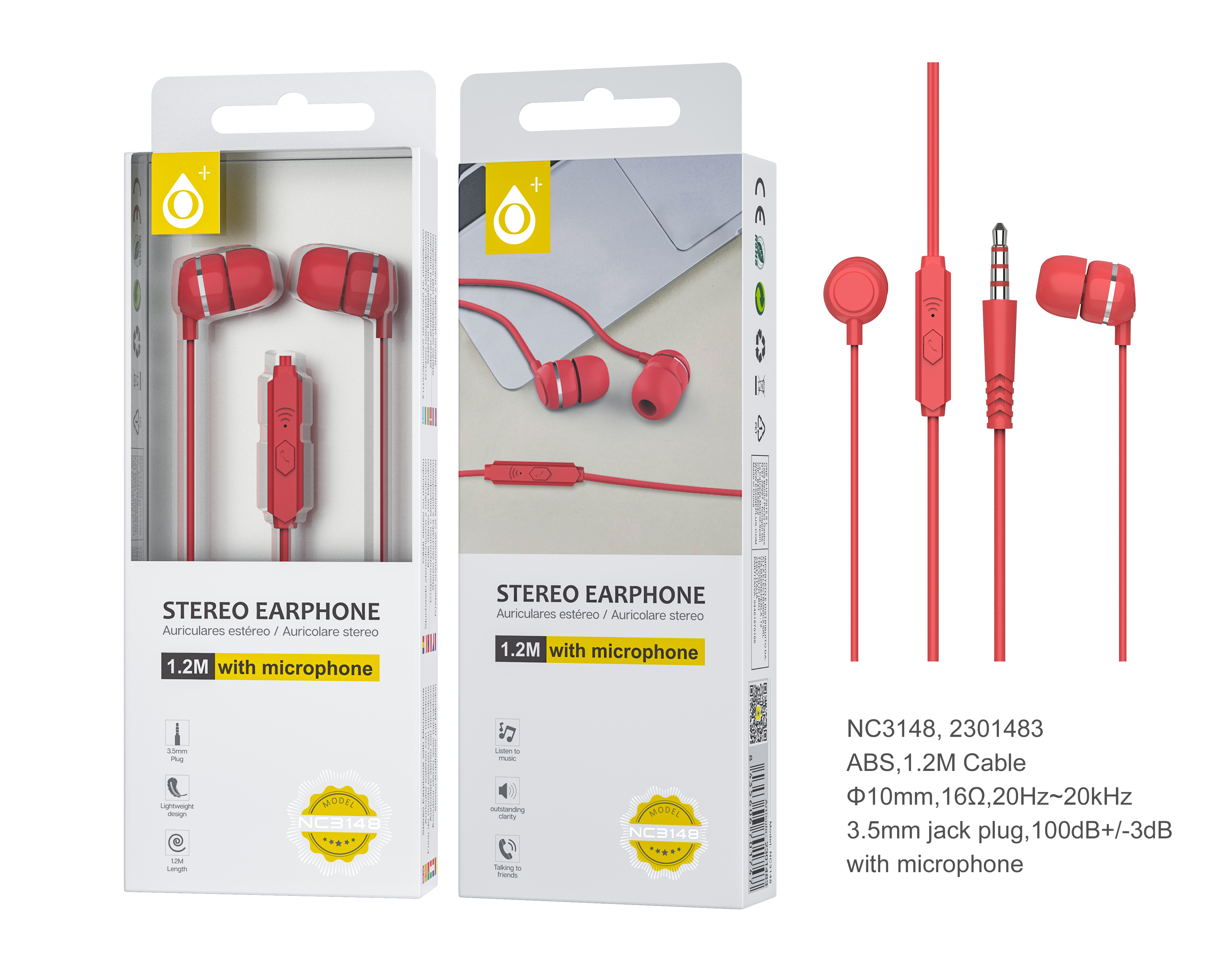 NC3148 RS Auriculares Buzzz con Microfono y Boton multifunciones, Longitud 1.2M, Rosa