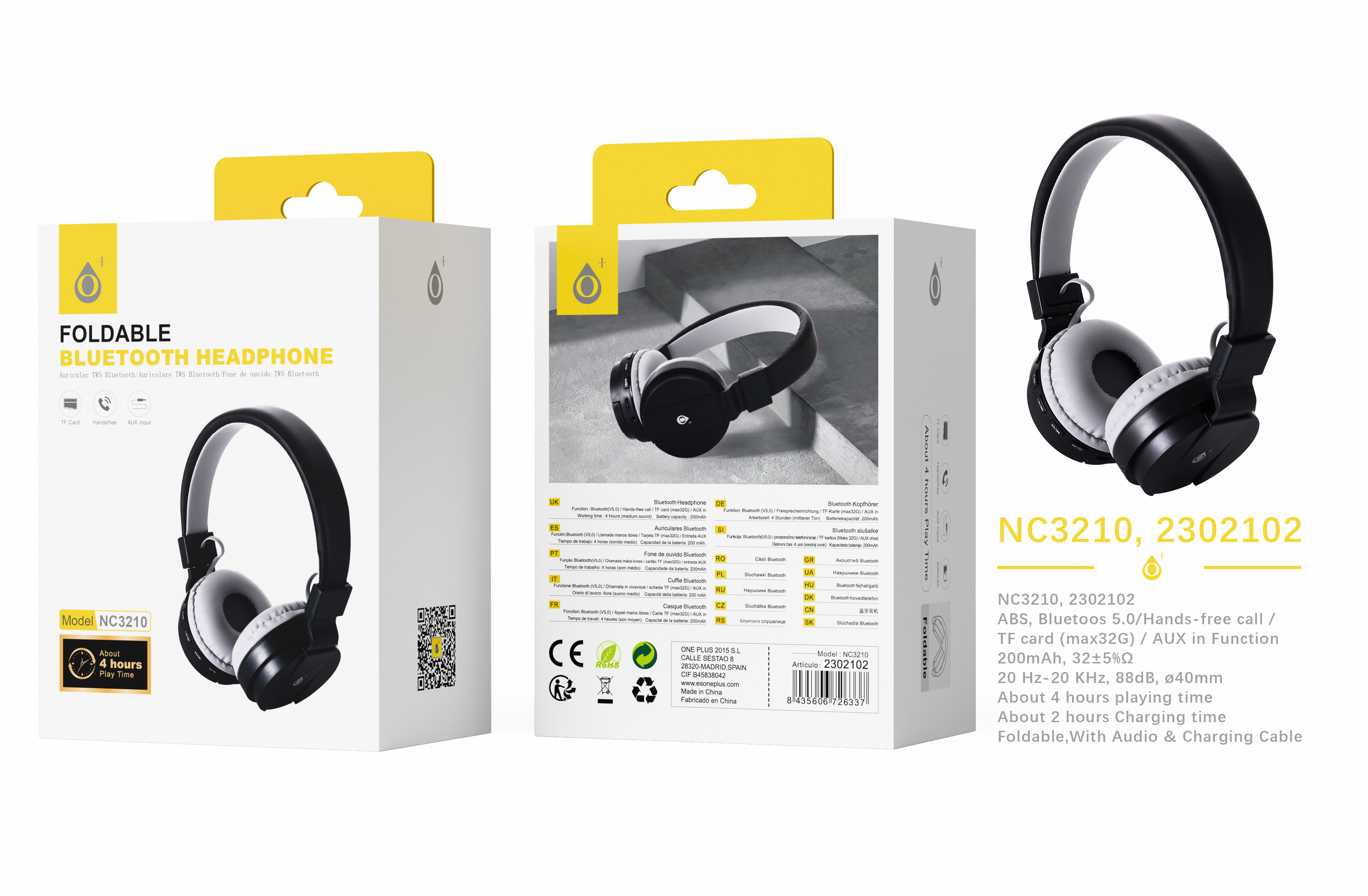 NC3210 NE Auriculares Casco  Bluetooth 5.0 Plegable, Manos libres para llamadas , Bateria 200mAh, TF