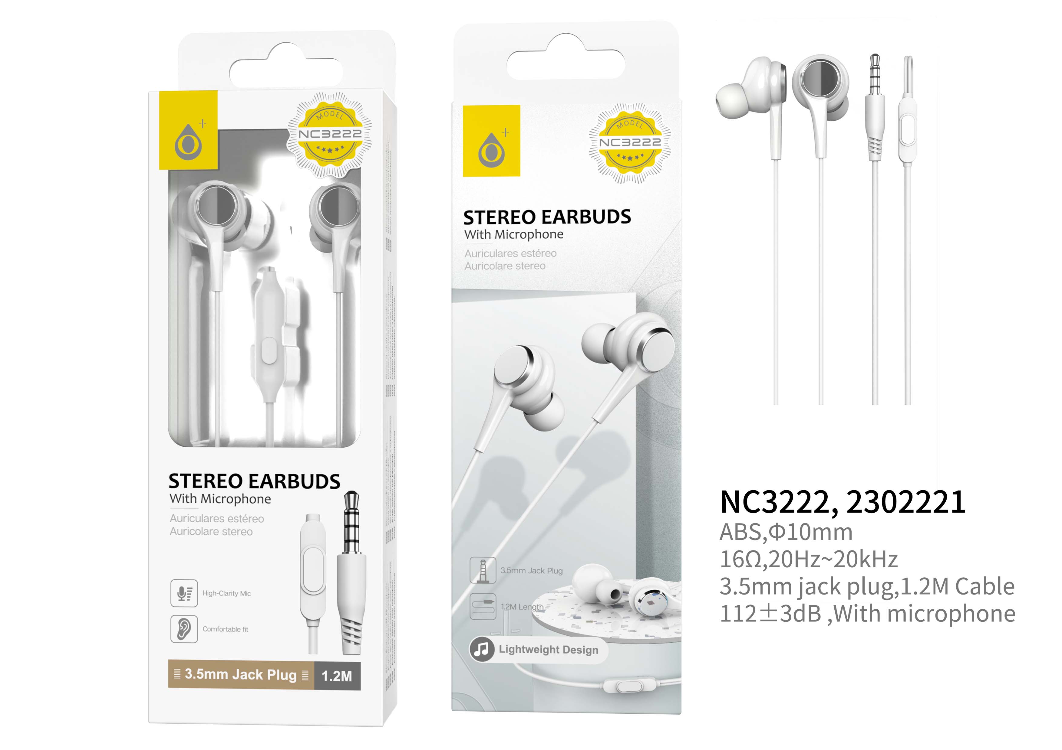 NC3222 BL Auriculares Craig con microfono y boton multifunciones, cable 1.2M , Blanco