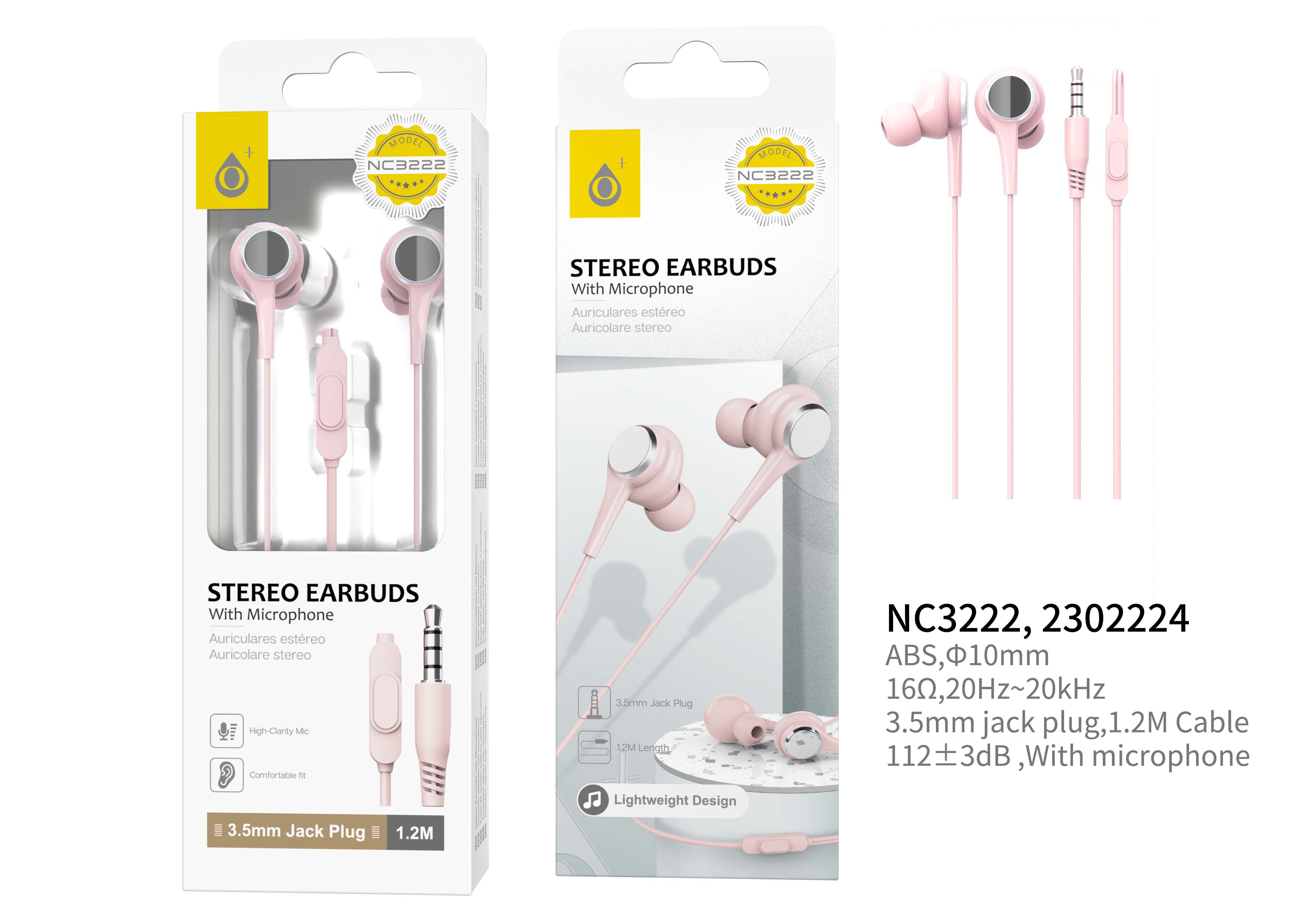 NC3222 RS Auriculares Craig con microfono y boton multifunciones, cable 1.2M , Rosa