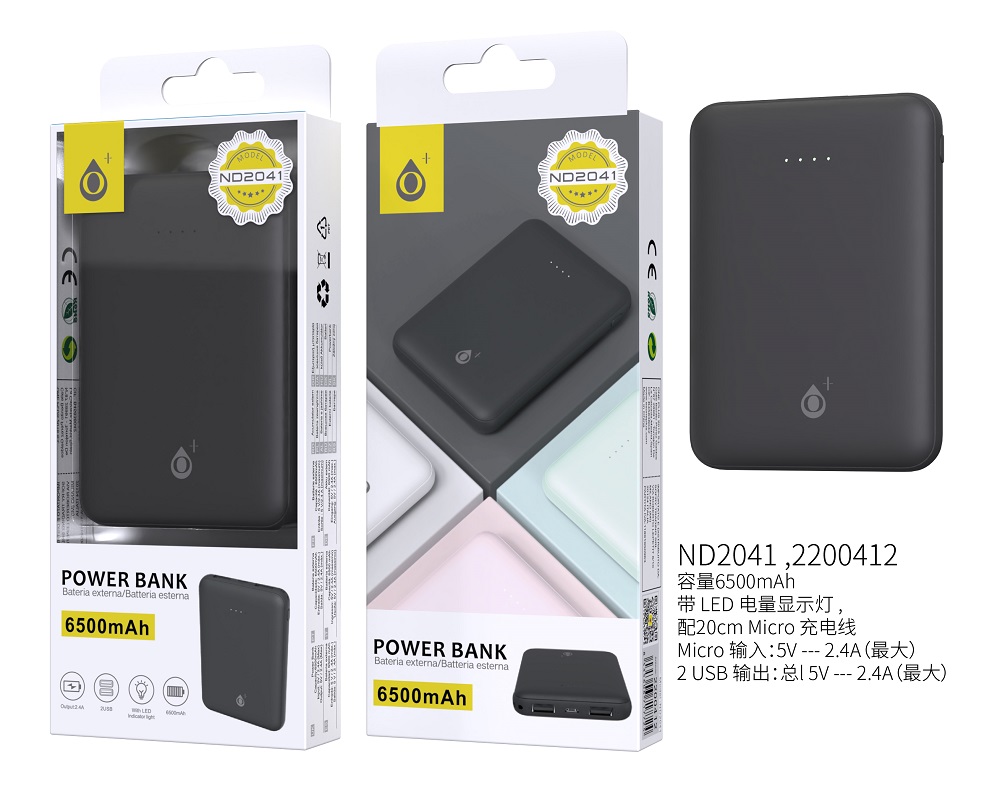 ND2041 NE PoweBank Iris 6500mAh con indicador luz led,Negro