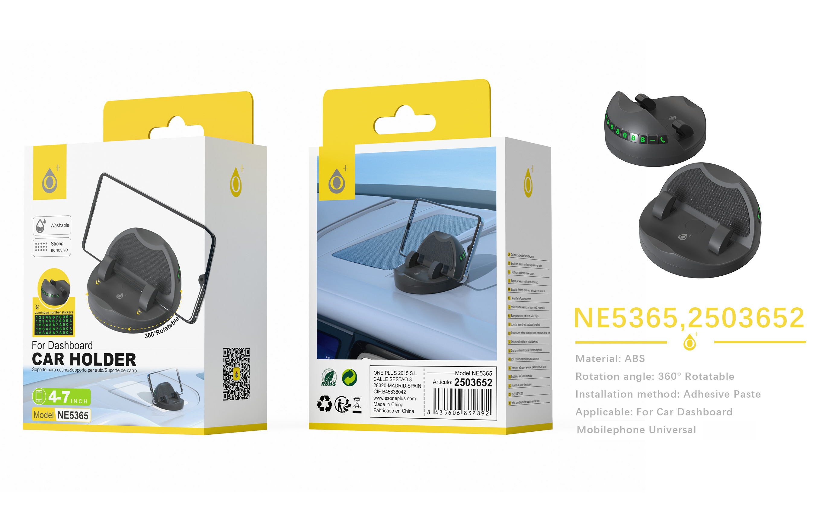 NE5365 NE Soporte universal de movil para salpicadero de coche con Indicador de telefono, Base con g