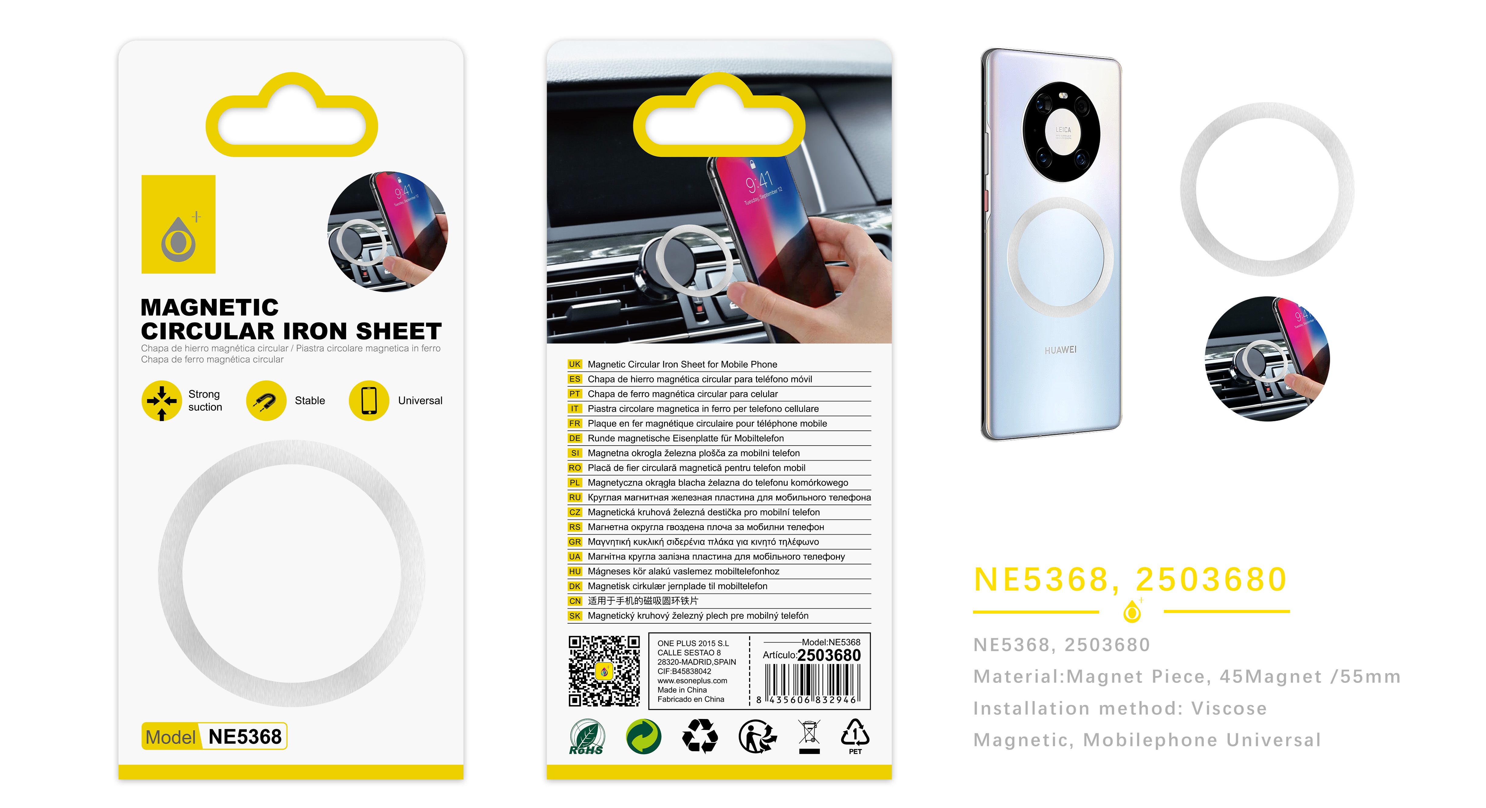 NE5368 BL Anillo magnetico para soporte para movil, Blanco