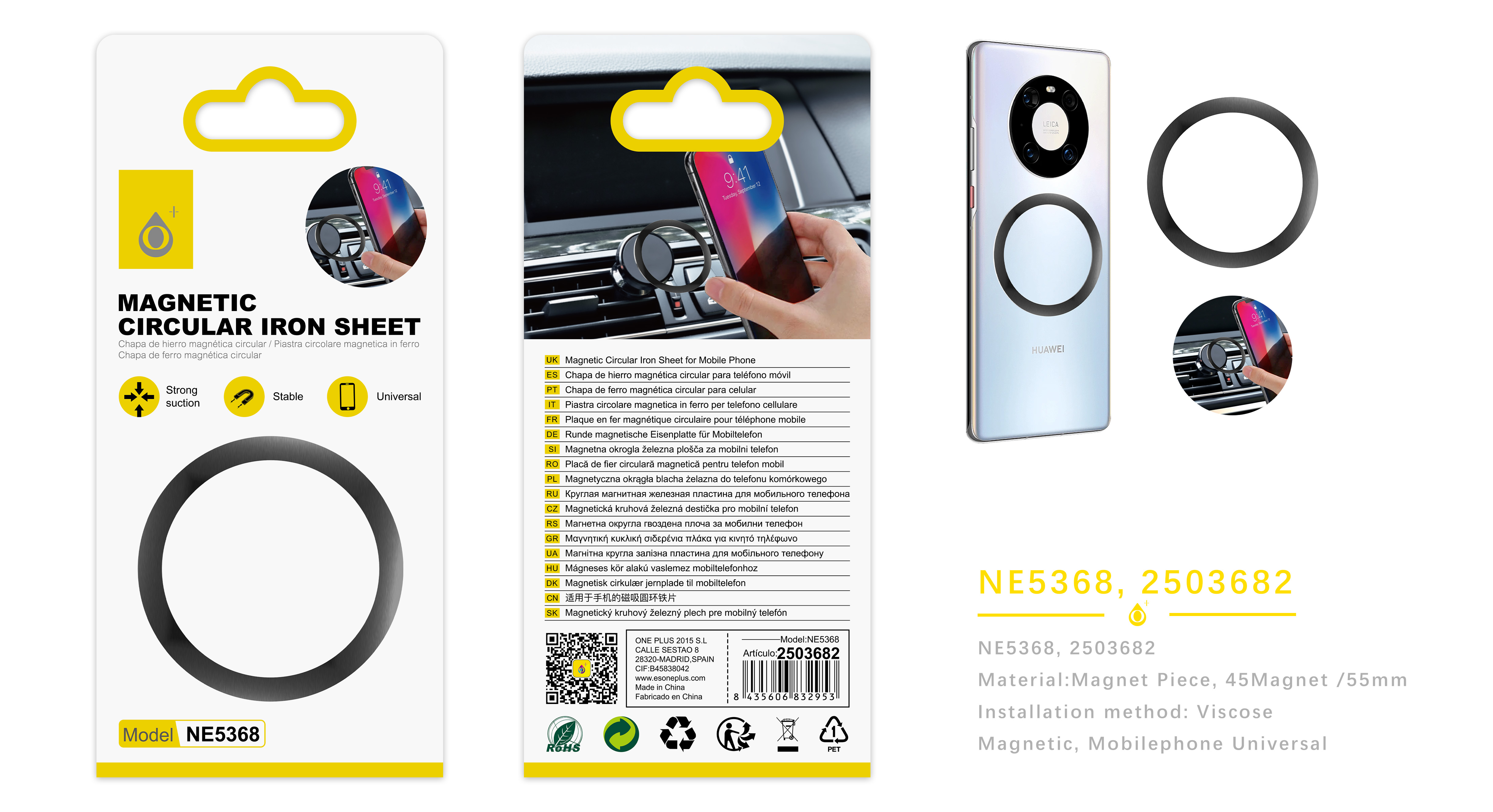 NE5368 NE Anillo magnetico para soporte para movil, Negro