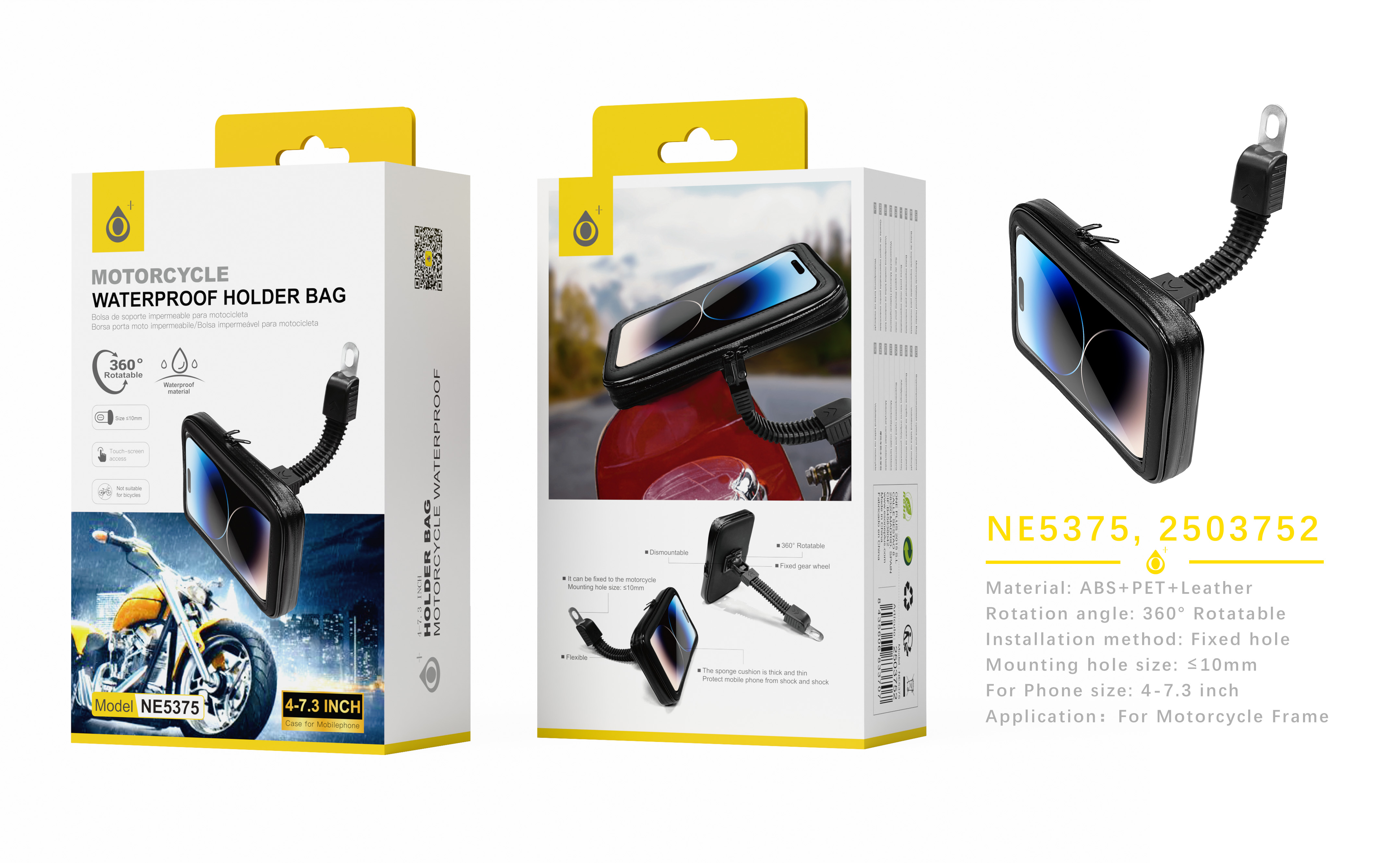 NE5375 NE Soporte Universal para movil para motos, Funda impermeable para movil 4-7.3 pulgadas , Neg
