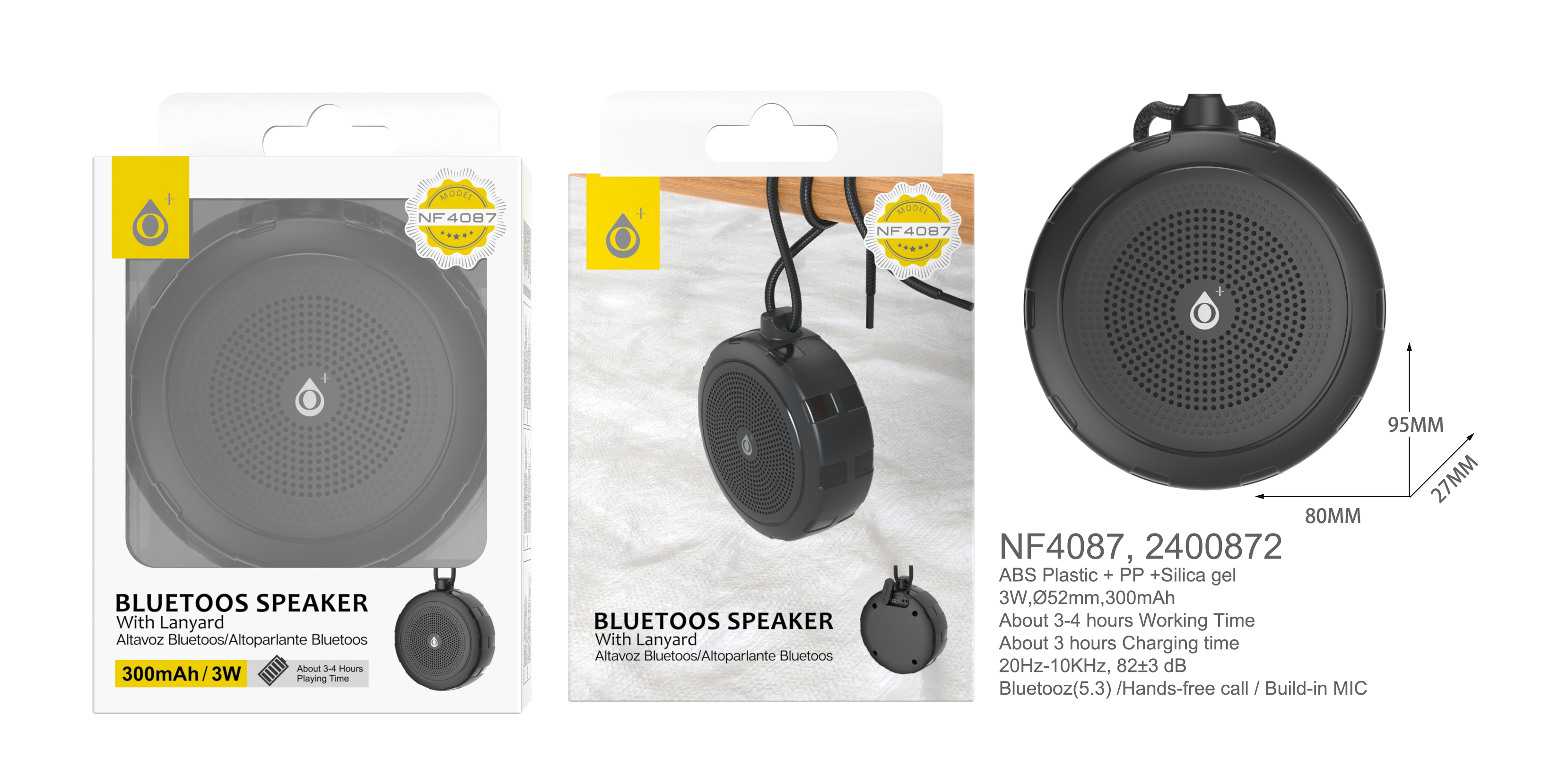 NF4087  NE  Mini Altavoz Blutooth 5.3 con Mano libre  ,Bateria 300mAh/3W, Negro