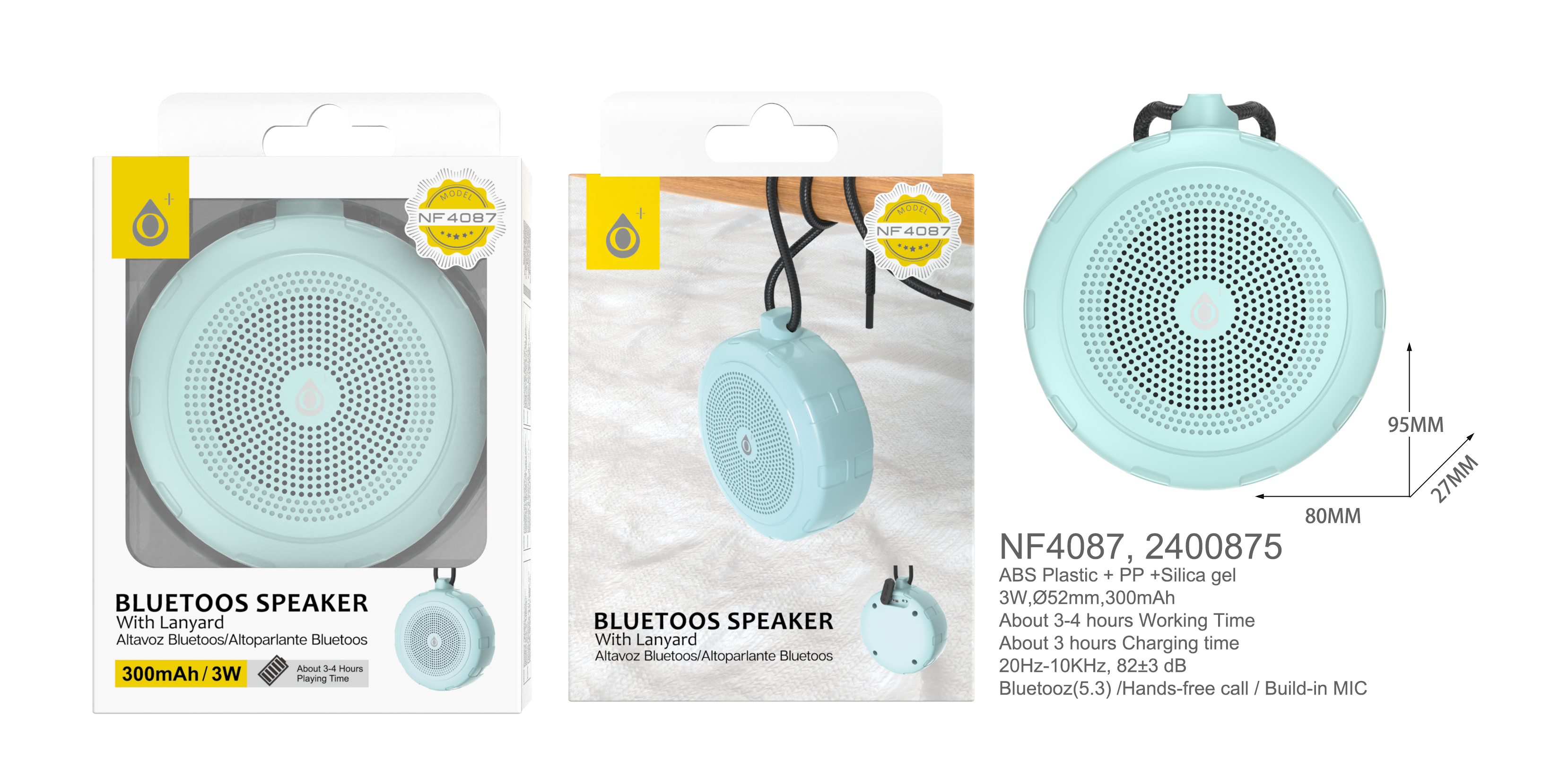 NF4087 AZ Mini Altavoz Blutooth 5.3 con Mano libre  ,Bateria 300mAh/3W, Azul