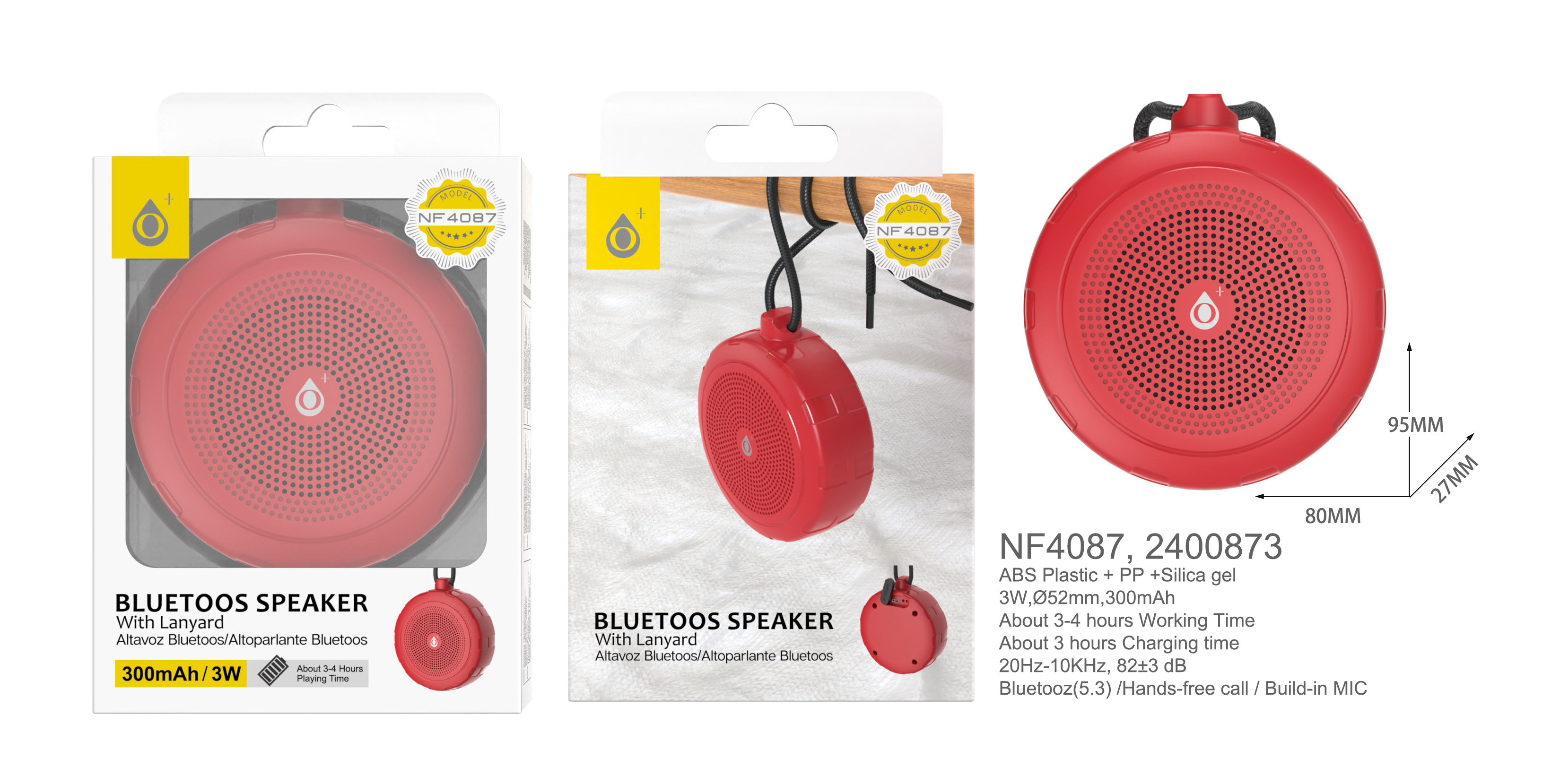 NF4087 RJ  Mini Altavoz Blutooth 5.3 con Mano libre  ,Bateria 300mAh/3W, Rojo