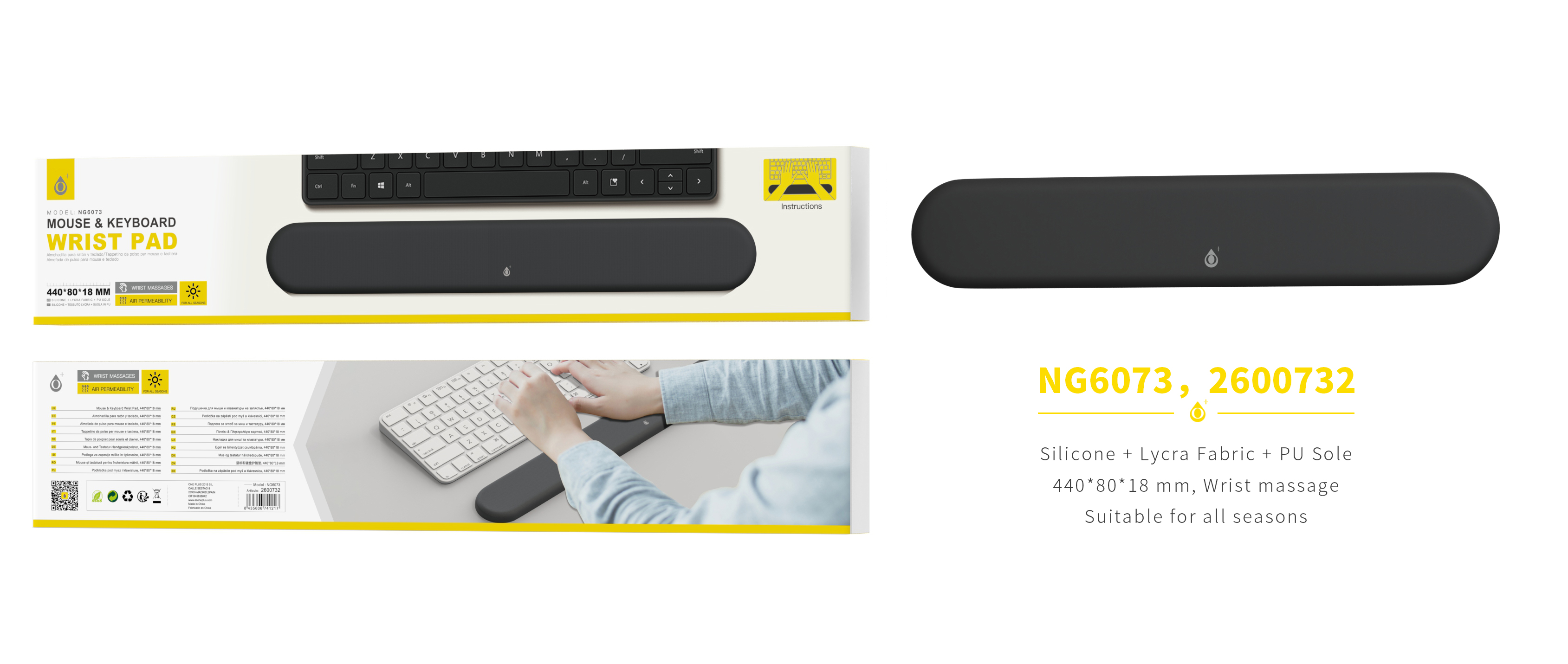 NG6073 NE ReposamuNecas para Teclado 440*80*18mm, Negro