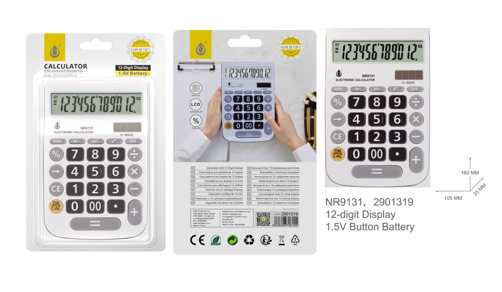 NR9131 BL Calculadora 12 d¨ªgitos con Pantalla LCD, Teclados grandes, Energ¨ªa Solar y Bater¨ªa 1*AA, Tama?o 16,5 x 10 cm,Blanco