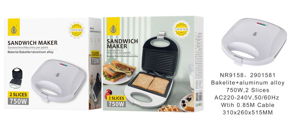 NR9158 BL Sandwichera Multiuso, 2 sandwiches, Plancha Antiadherente, con 2 Indicadores de Led y Cabl