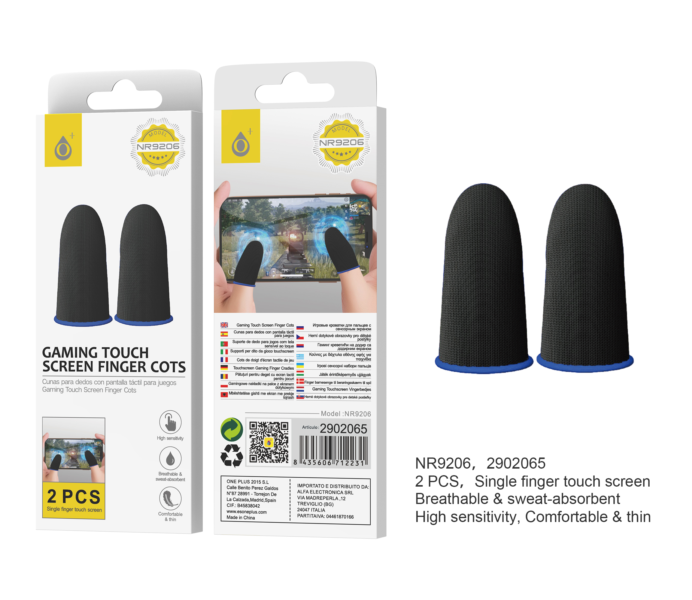 NR9206 AZ Mangas para Dedos de Juegos moviles, para 2 dedos, Antisudor y Comodo, con Alta sensibilidad Azul