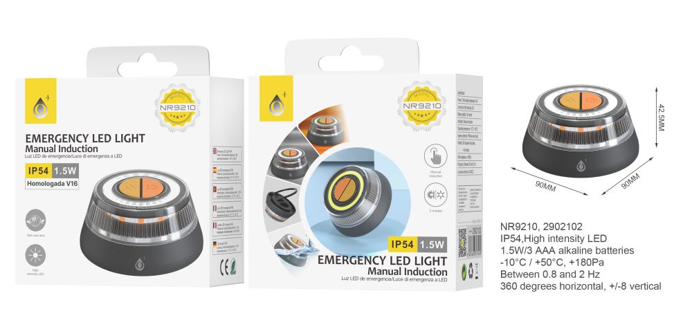 NR9210 NE Luz de Emergencia Homologado V16, LED Intensivo con 2 modos, Base Magnetica, Incluye Pilas