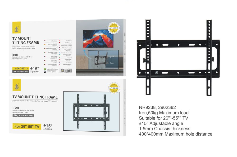 NR9238 NE Soporte Fijo de Montaje en Pared para TV de 26"-55", Iron, Angulo Ajustable ?5? Max 50Kg,