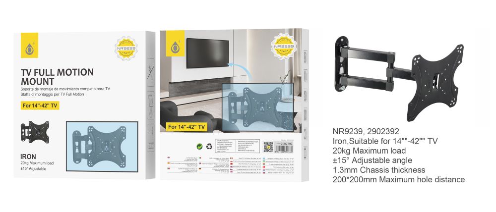 NR9239 NE Soporte de Montaje de Movimiento para TV para 14"-42", Iron, Angulo Ajustable ?5? Max 20kg