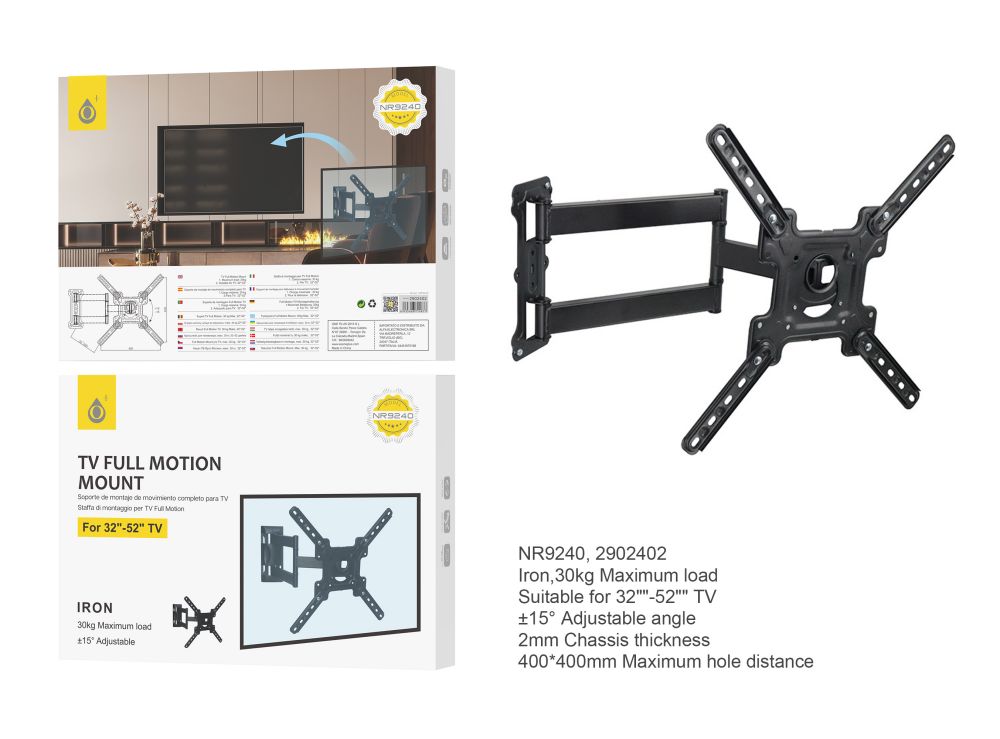 NR9240 NE Soporte de Montaje de Movimiento Completo para TV para 32"-52", Iron, Angulo Ajustable ?5?