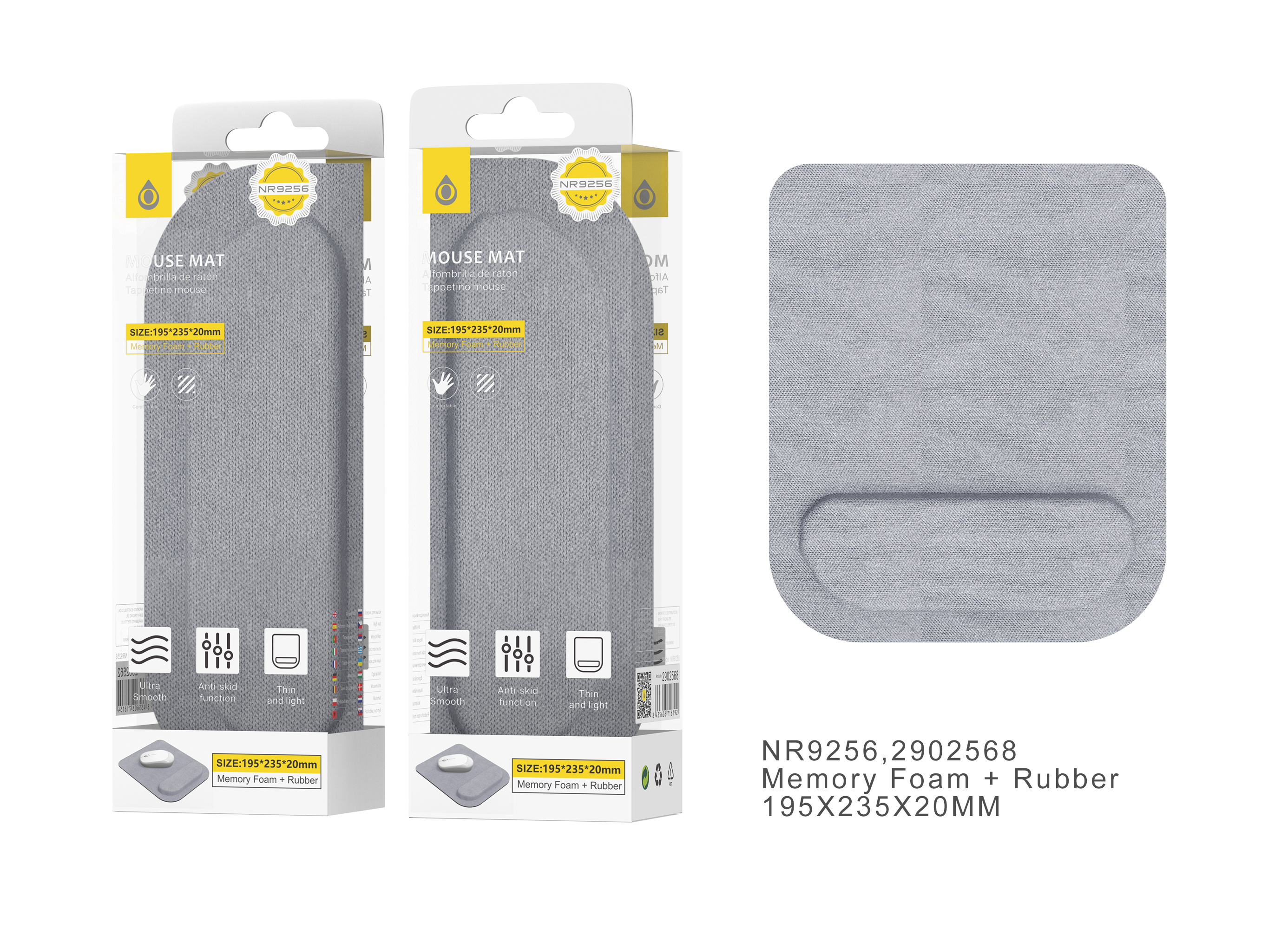 NR9256 GR Alfombrilla de Rat¨®n con Reposamu?ecas de espuma con efecto memoria, Gris