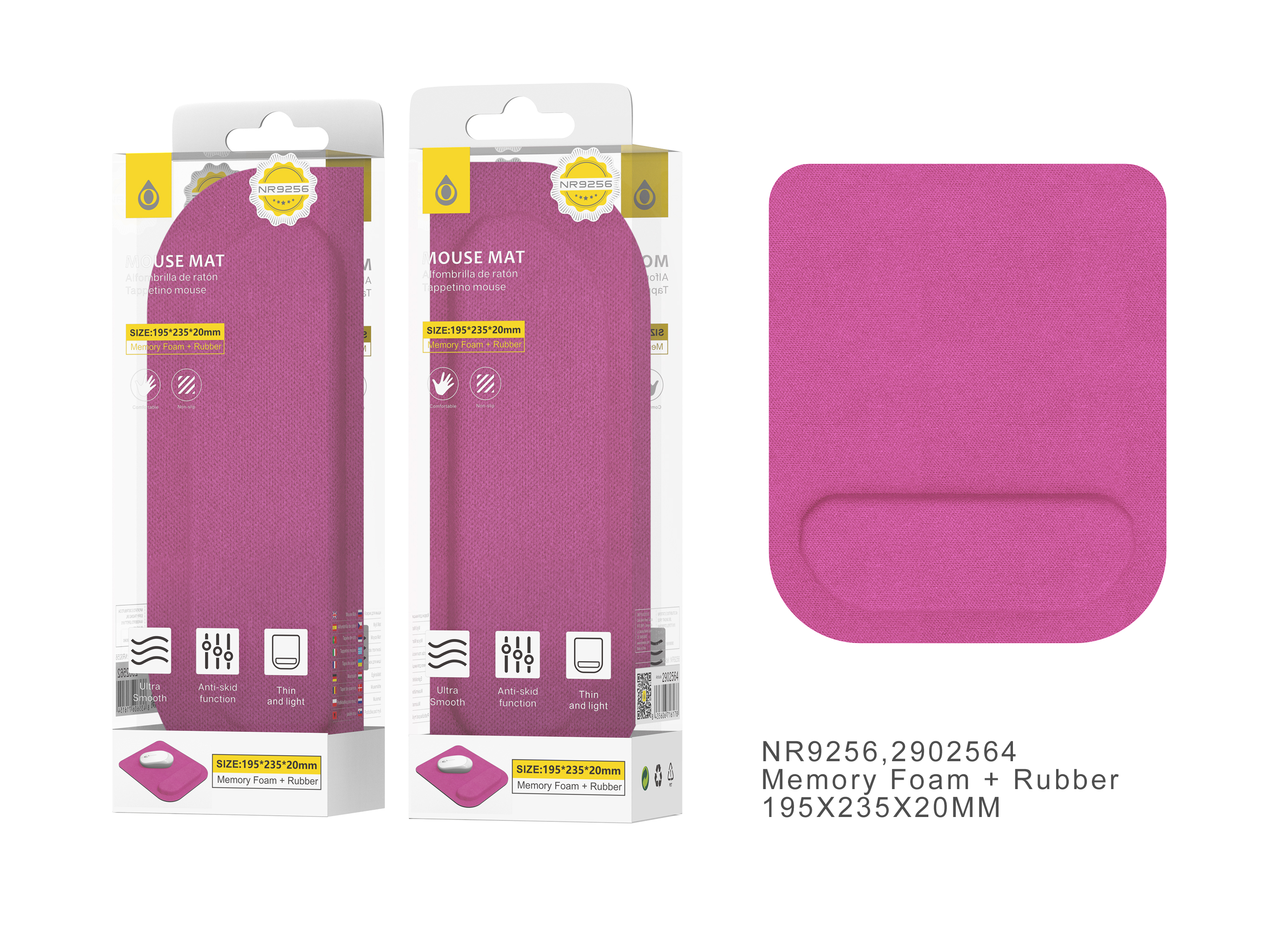 NR9256 RS Alfombrilla de Rat¨®n con Reposamu?ecas de espuma con efecto memoria, Rosa