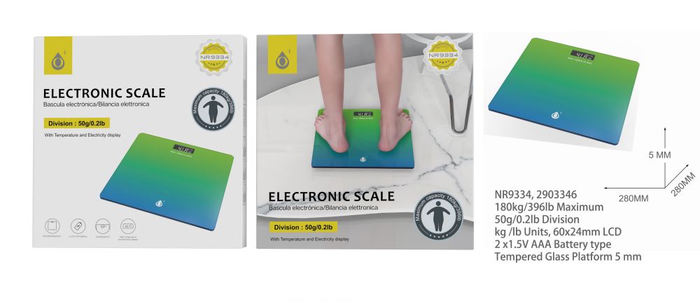 NR9334 VE Bascula Electronica con plataforma de vidrio templado de 5 mm,Pantalla LCD, MAX 180kg/ 396