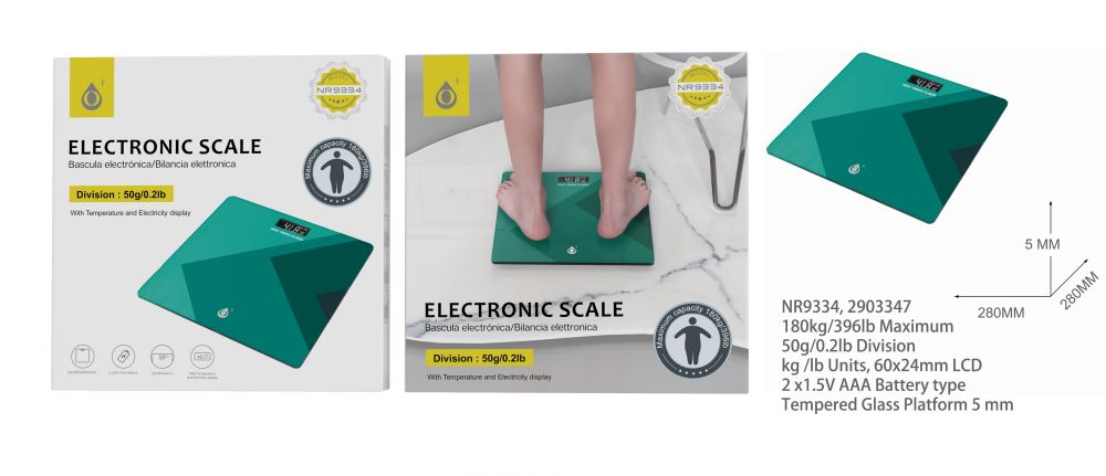 NR9334 VT Bascula Electronica con plataforma de vidrio templado de 5 mm,Pantalla LCD, MAX 180kg/ 396