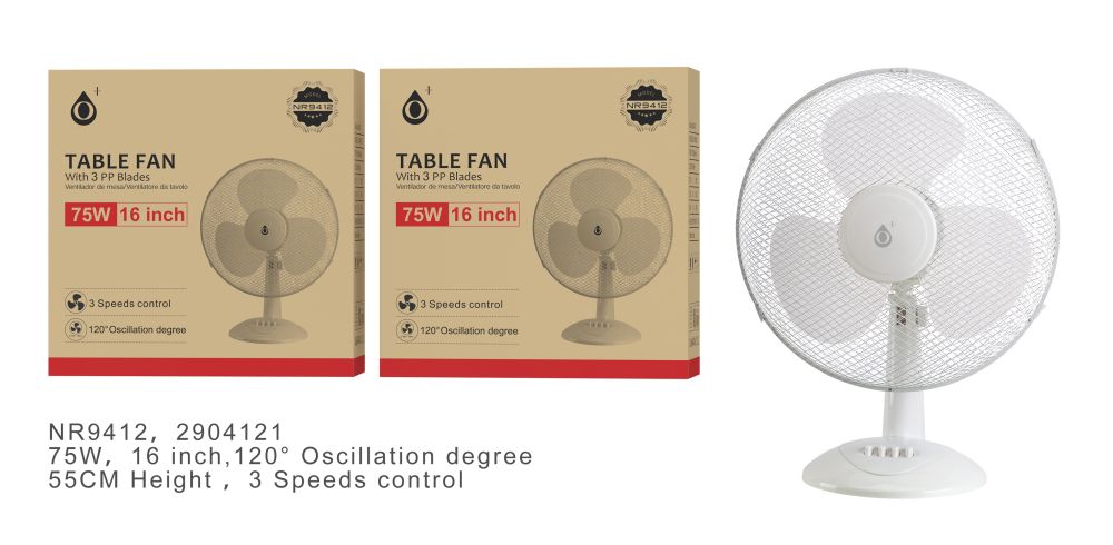 NR9412 BL Ventilador 40 Centimentros con Soporte de pie sobre mesa ,60w,1200rpm,Cable 1.5m,Blanco