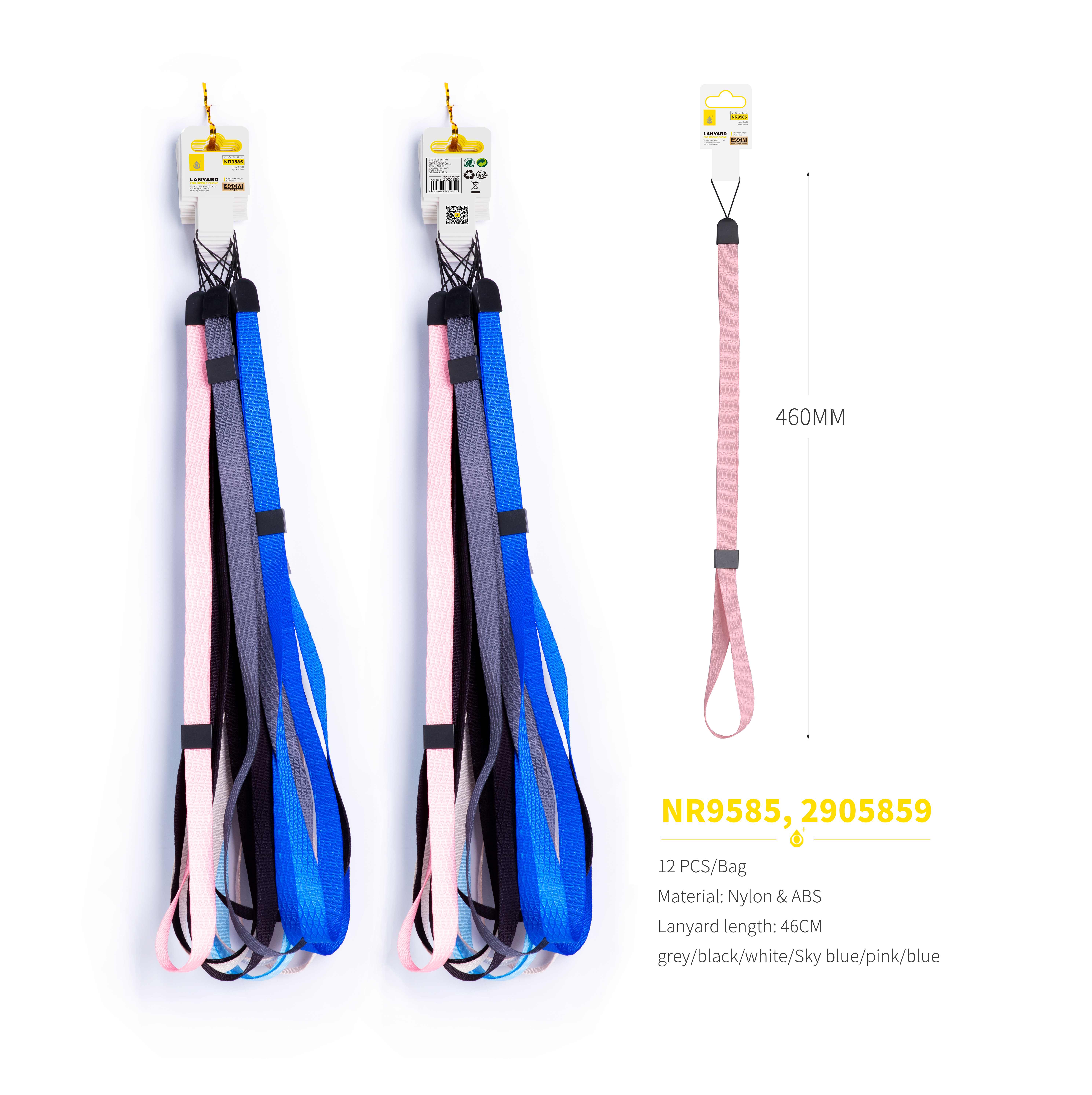 NR9585 Correa nylon de cuello para movil, Cable 46cm£¬ 12 Pack, Colores (Solo venta por Pack)