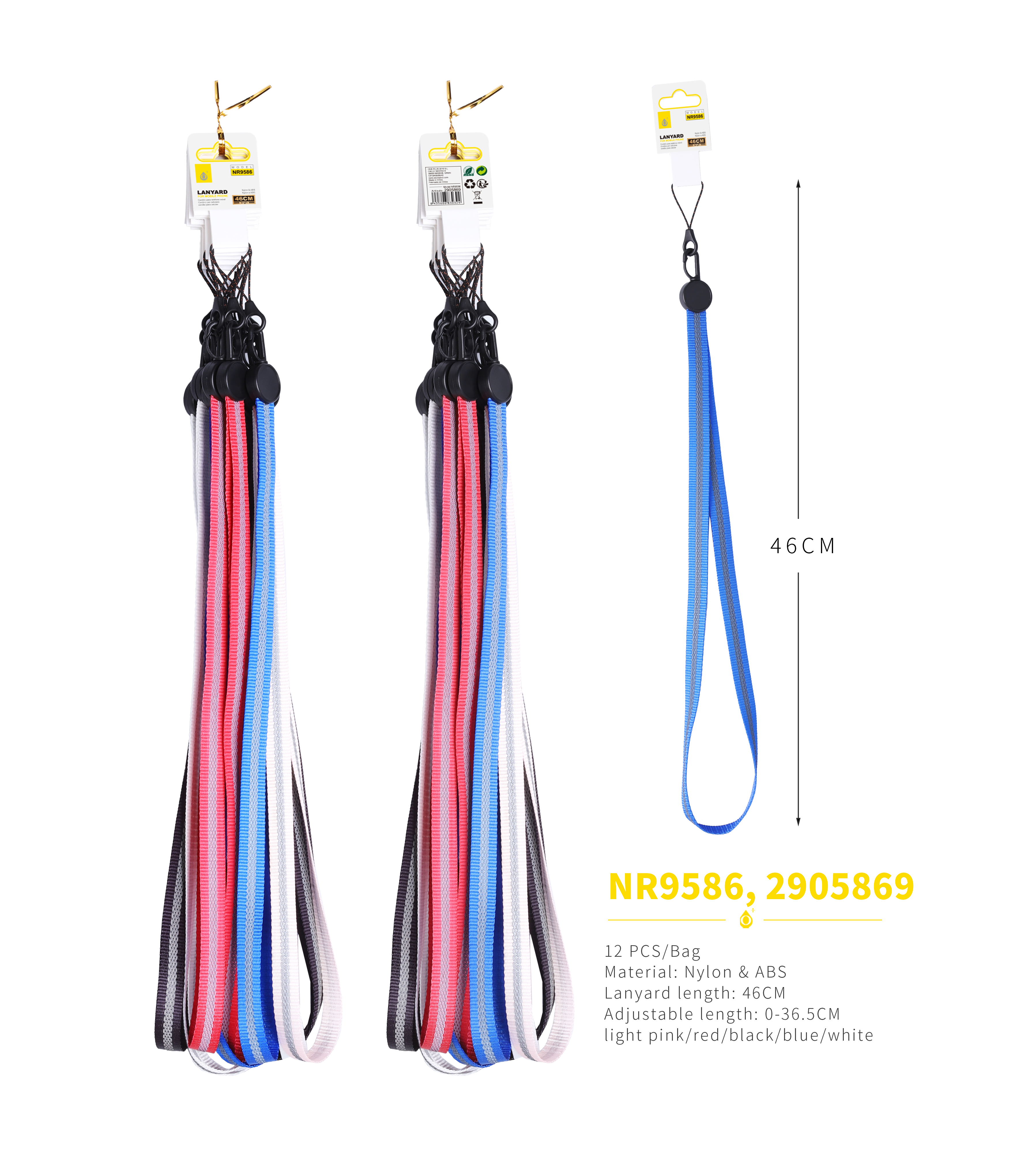 NR9586 Correa nylon de cuello para movil, Cable 46cm£¬ 12 Pack, Colores (Solo venta por Pack)