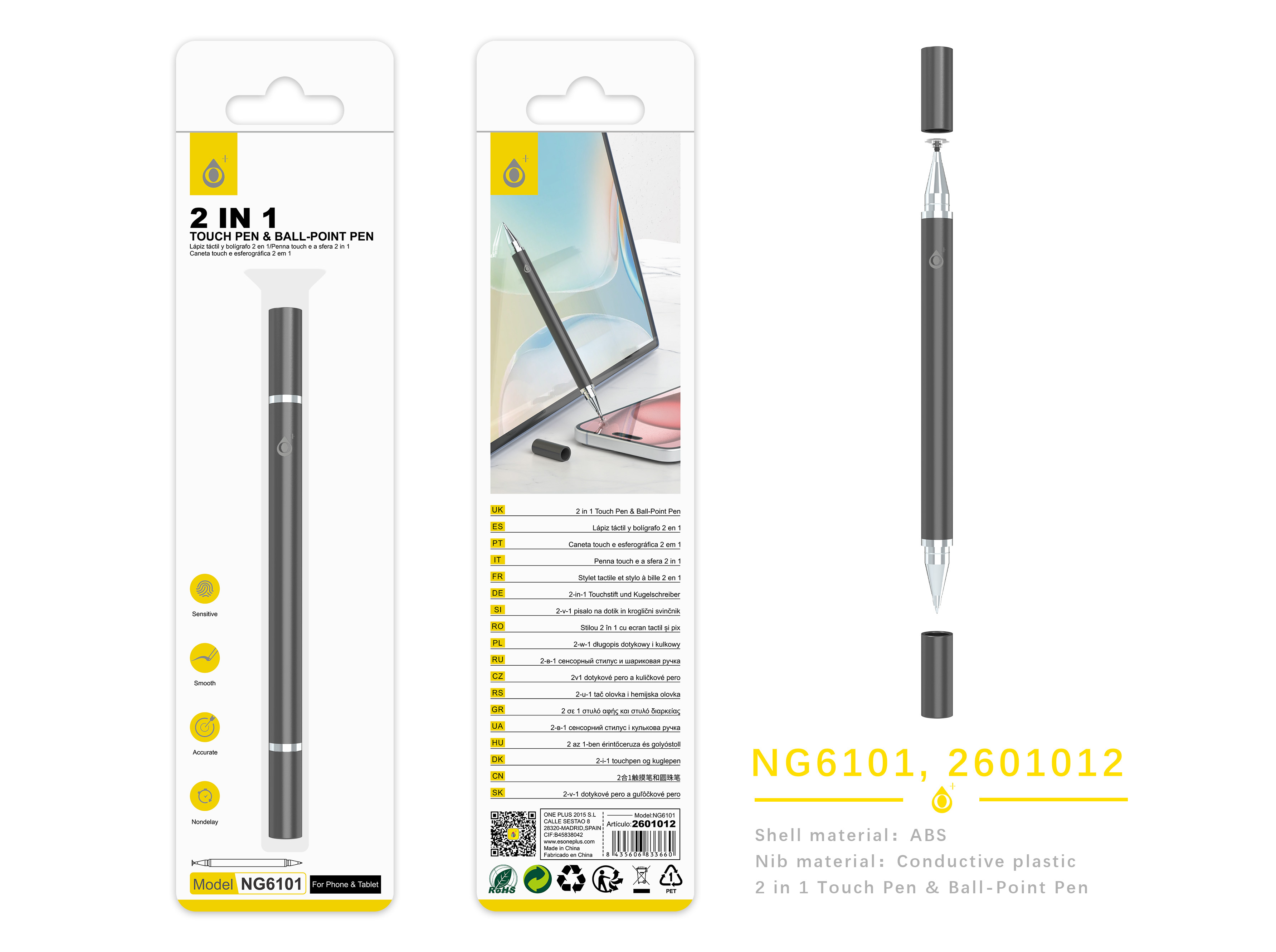 NR96101 NE Lapiz 2 en 1 puntero+boligrafo, Negro