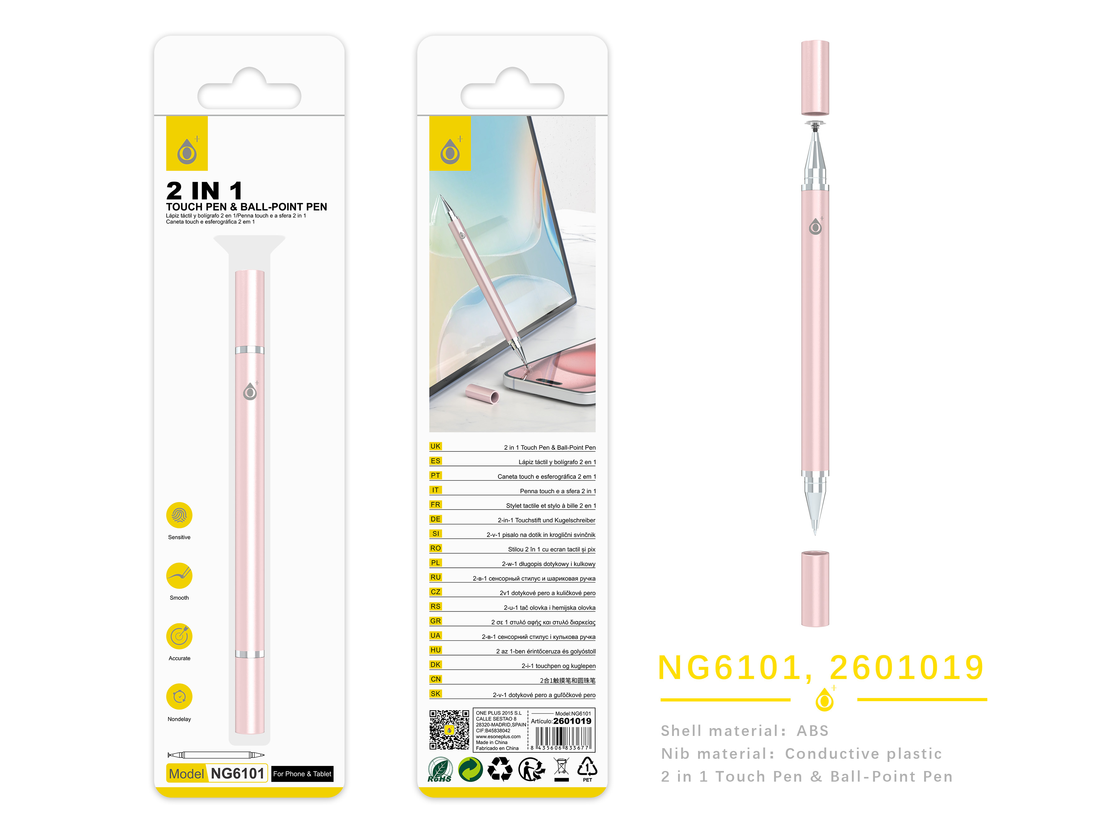 NR96101 RS Lapiz 2 en 1 puntero+boligrafo, Rosa