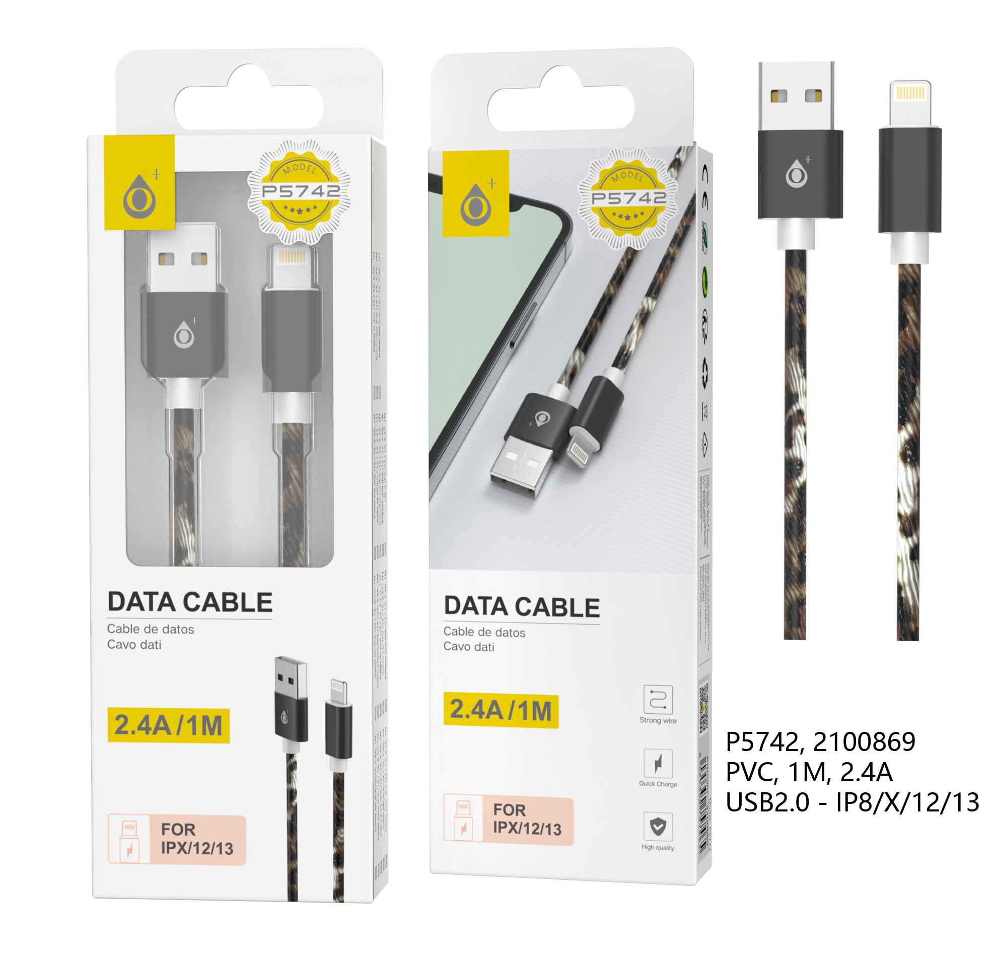 P5742 Cable de Datos Rainbow Para Iphone X/11/12/13, 2.4A/1M