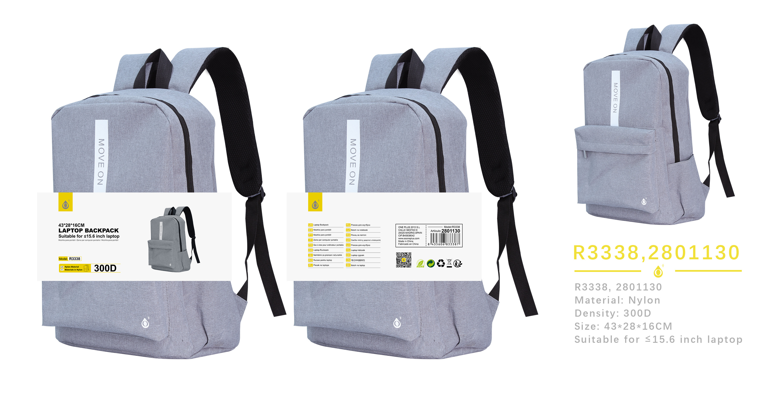R3338 GR Mochila antirrobo de nylon 300D con salida de carga 31*30*12cm,  Soporta portatil ¡Ü15.6pul