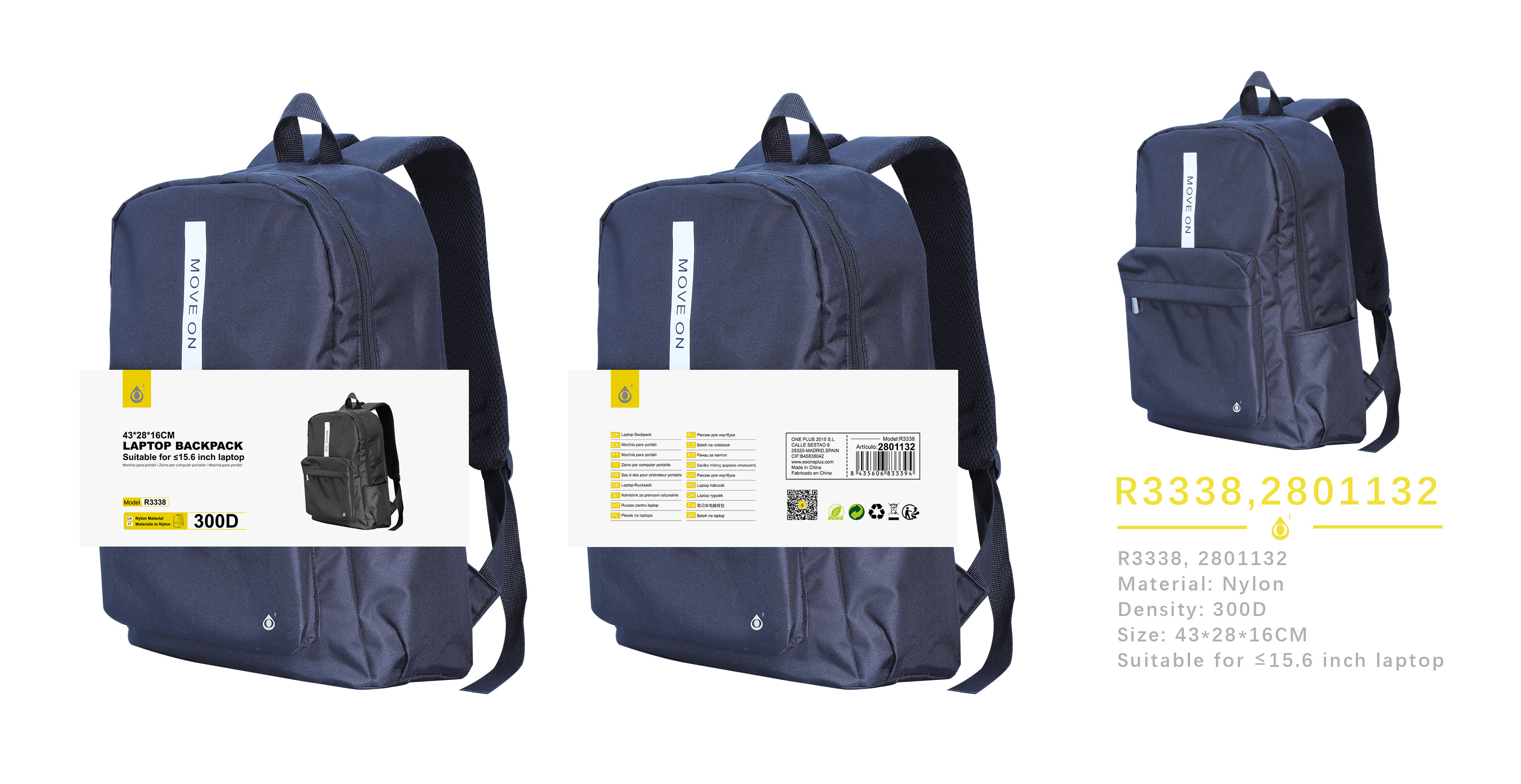R3338 NE Mochila antirrobo de nylon 300D con salida de carga 31*30*12cm,  Soporta portatil ¡Ü15.6pul
