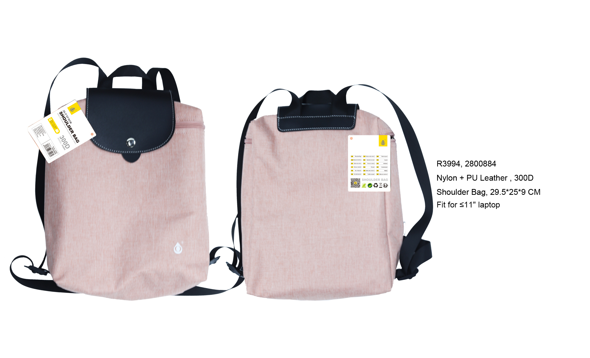 R3994 RS Mochila Nylon+PU, Repelente al agua, Para Portatiles de 11" Max, Rosa