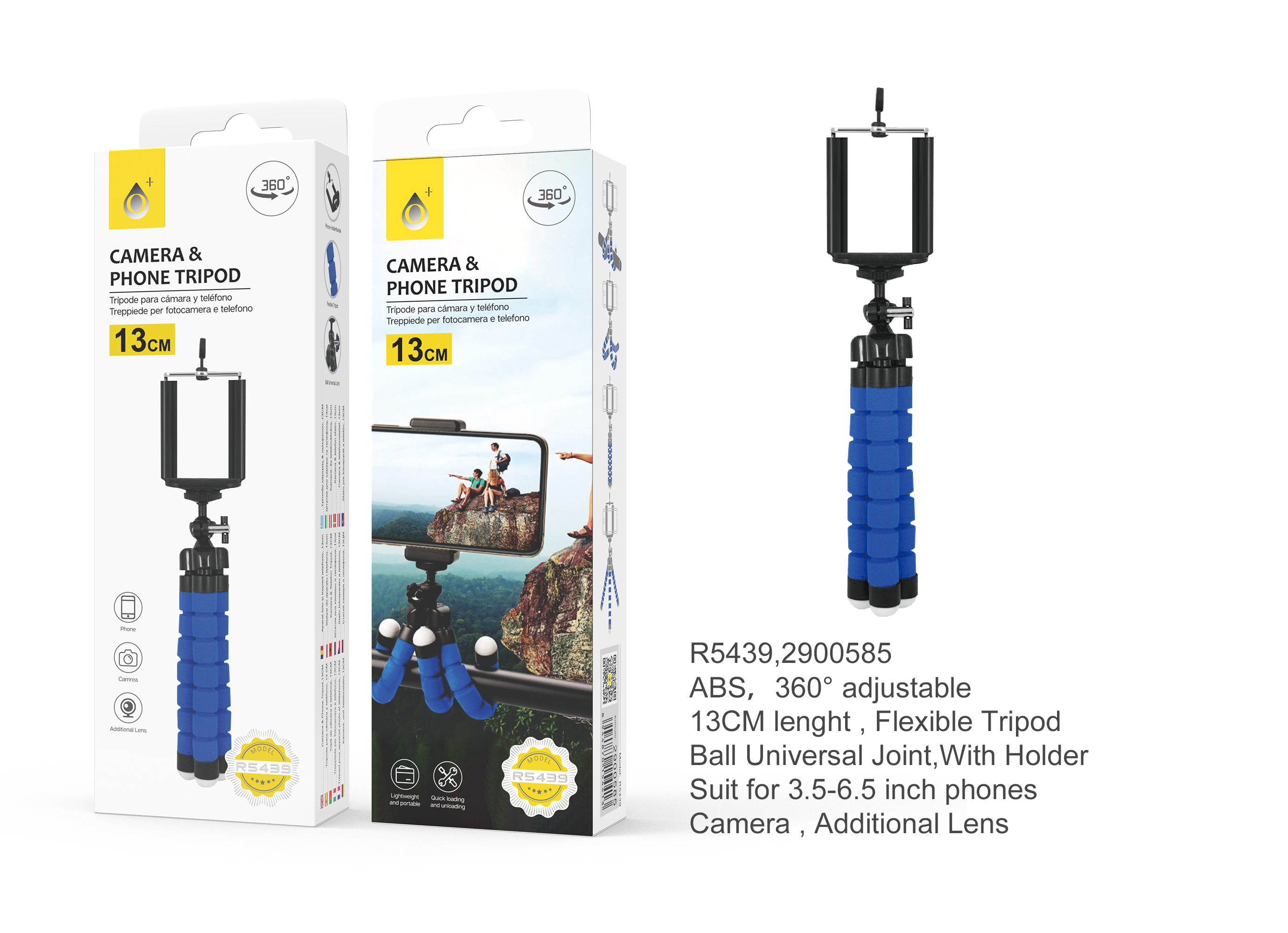 R5439 AZ Palo Selfie Tripode flexible 360° , 13cm ,Azul