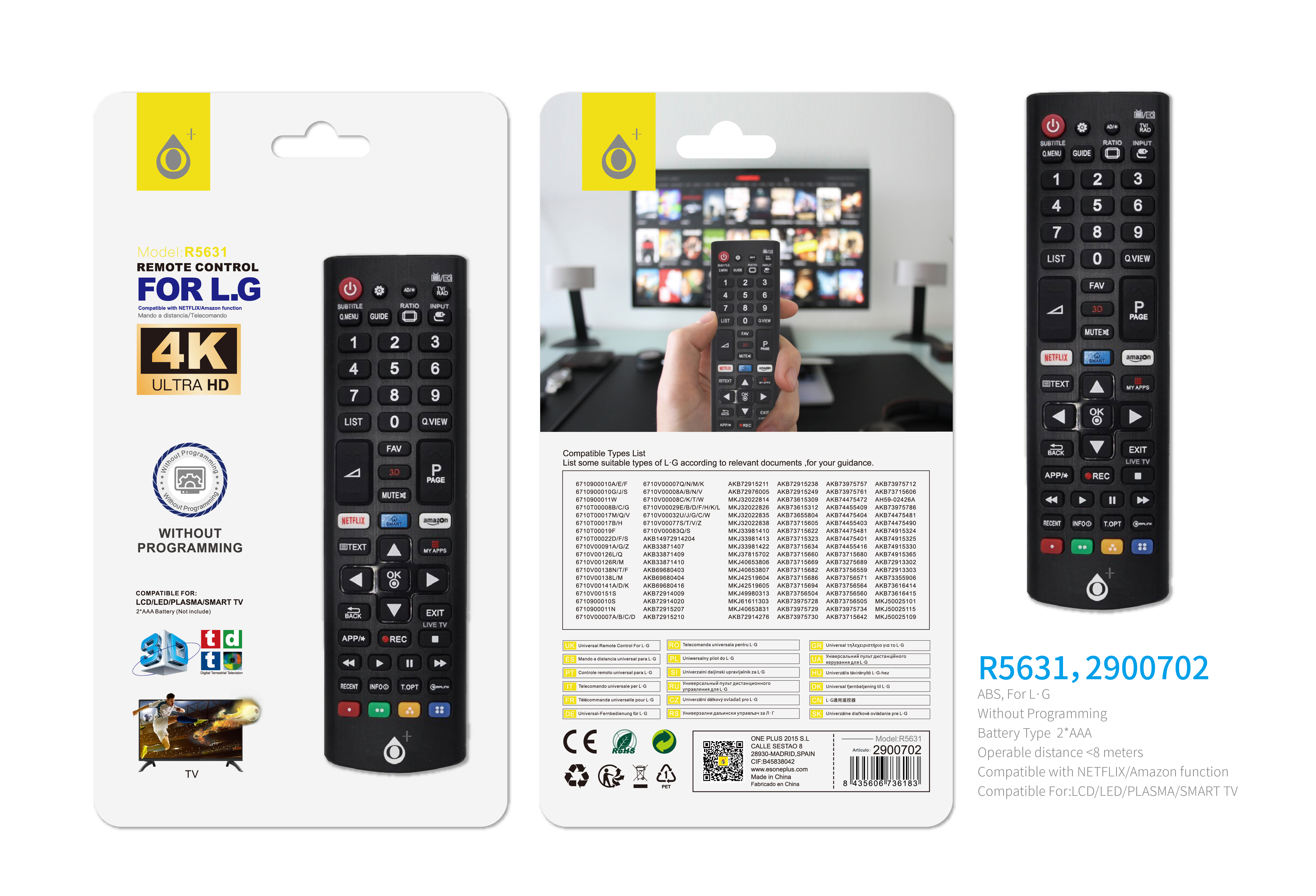 R5631 NE Mando Universal de TV para LG , Negro