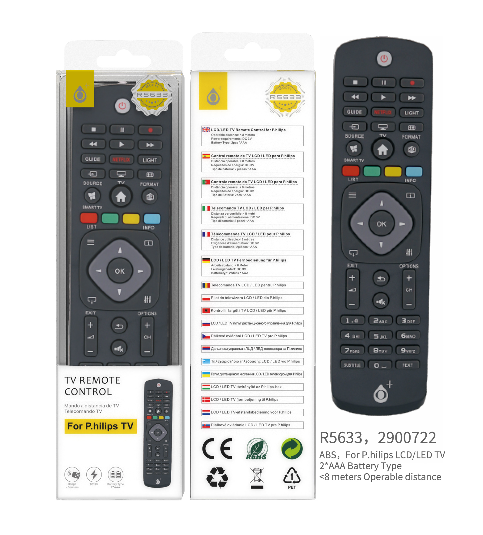 R5633 NE Mando Universal de TV para Philips , Negro