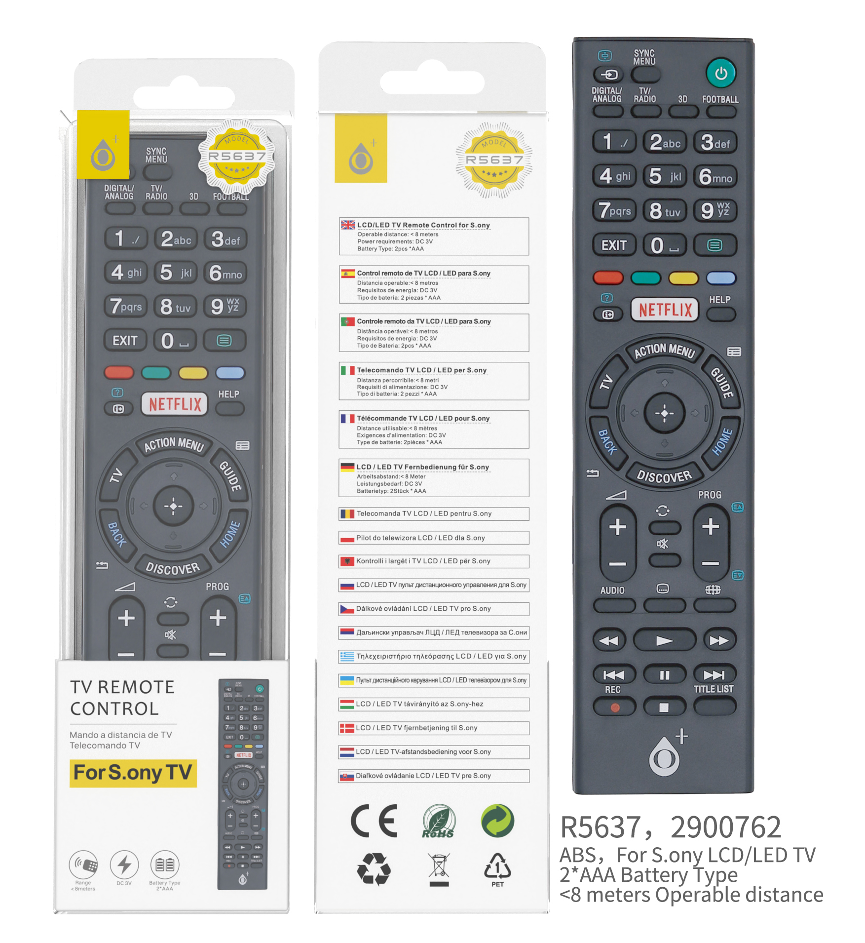 R5637 NE Mando Universal de TV para Sony , Negro