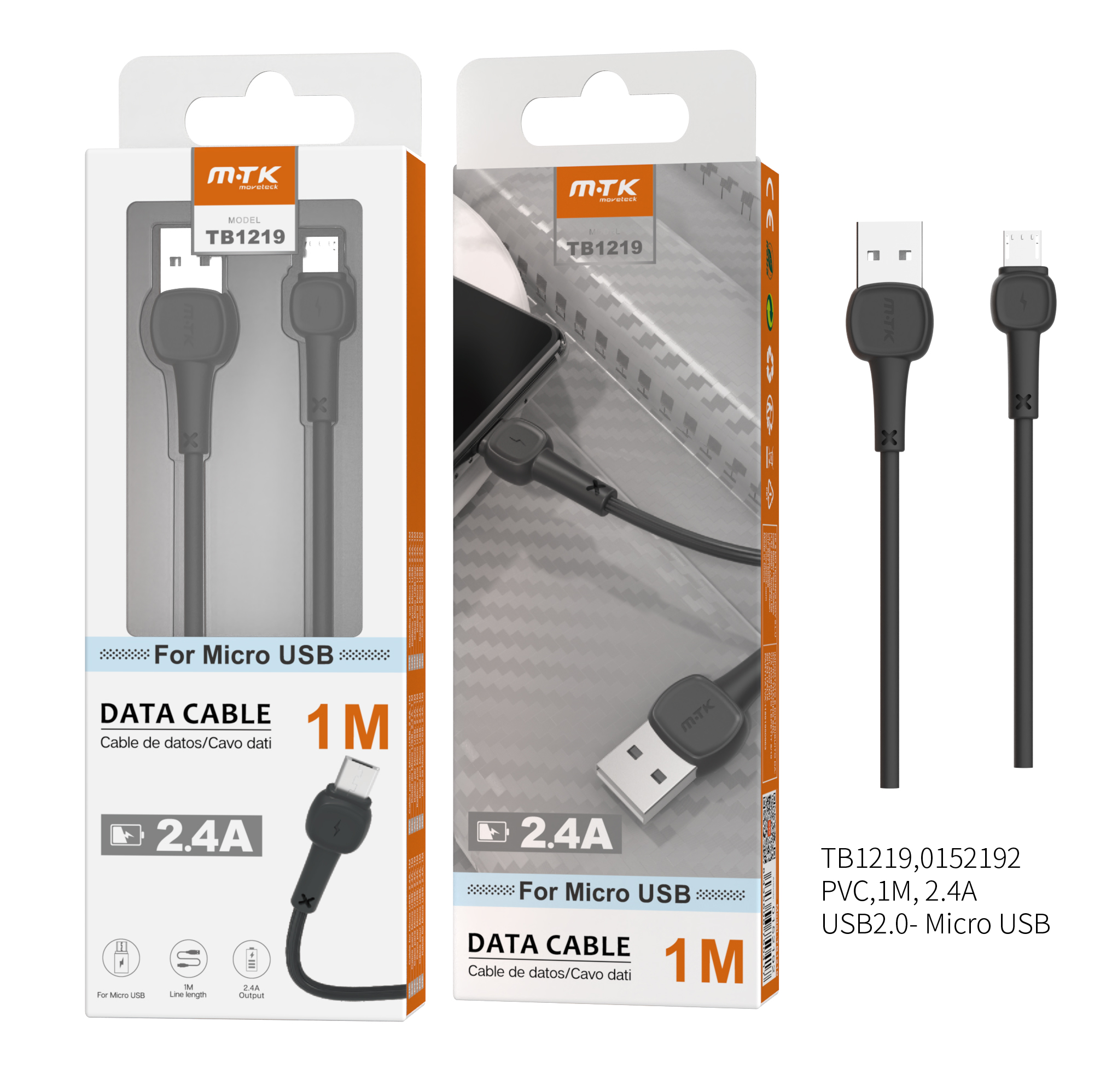 TB1219 NE Cable de Datos M.Karron para MicroUSB, 2,4A 1M, Negro