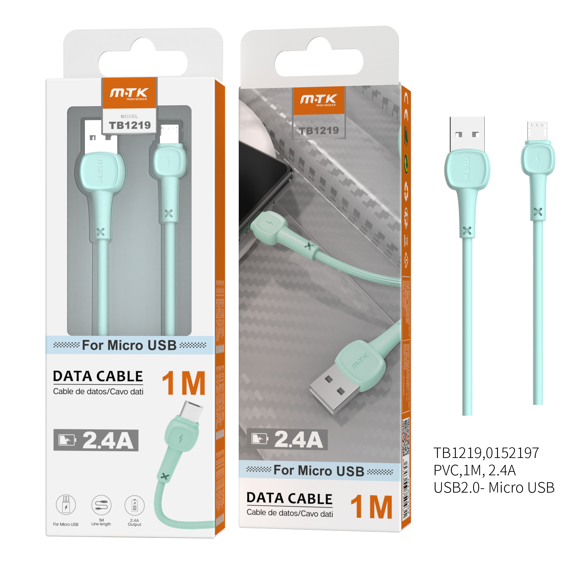 TB1219 VE Cable de Datos M.Karron para MicroUSB, 2,4A 1M, Verde