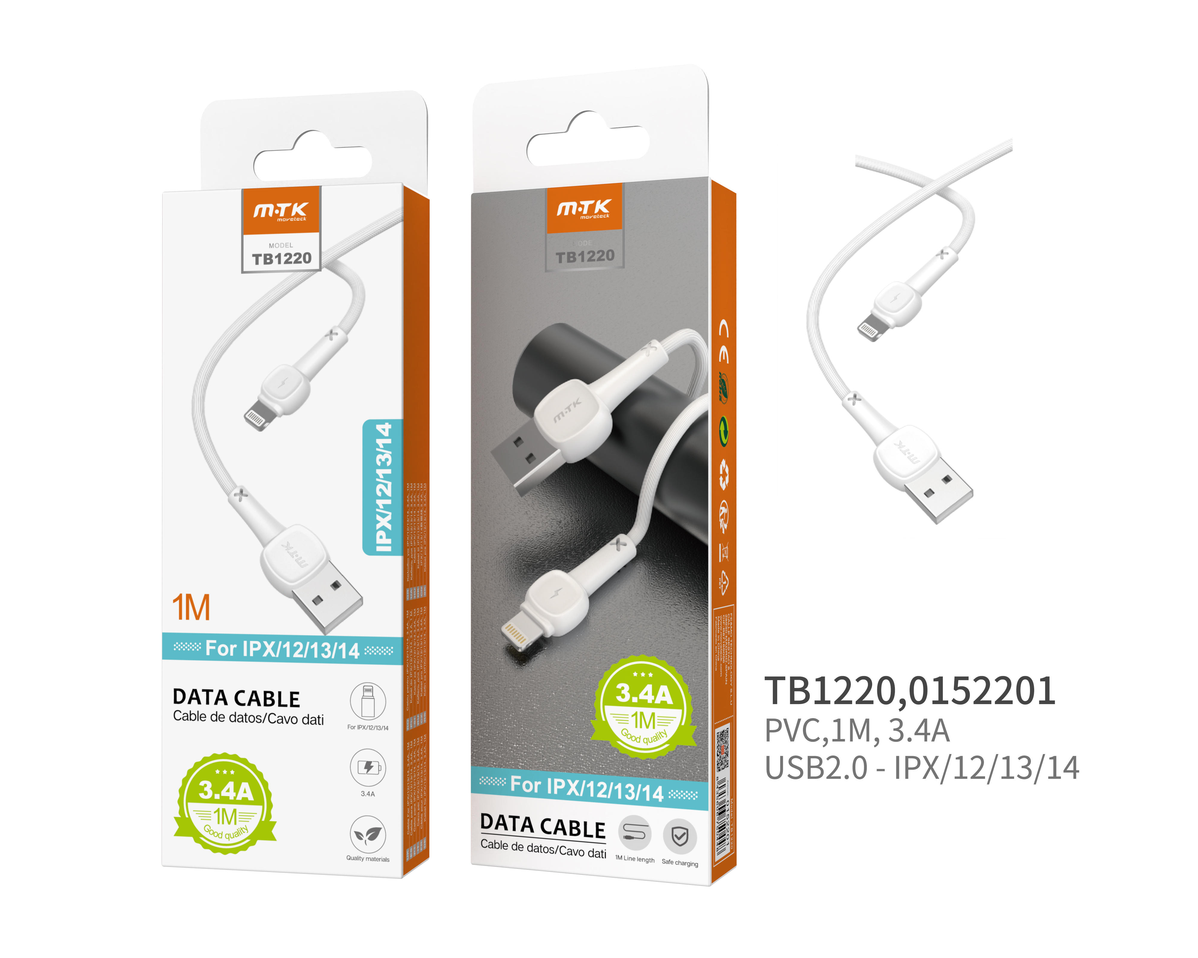 TB1220 BL Cable de Datos M.Karron para IP 5 - 11,3,4A 1M, Blanco