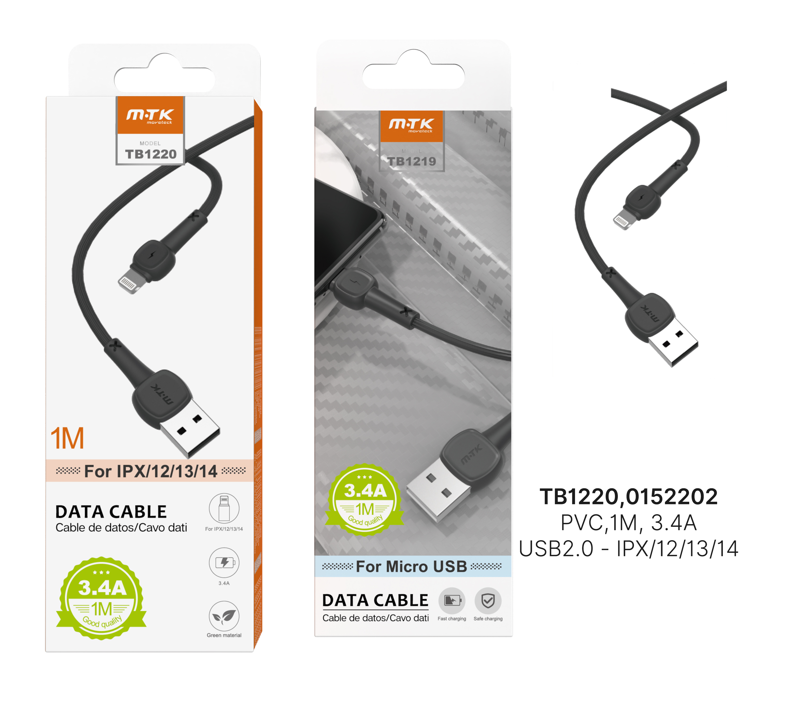 TB1220 NE Cable de Datos M.Karron para IP 5 - 11, 3.4A 1M, Negro