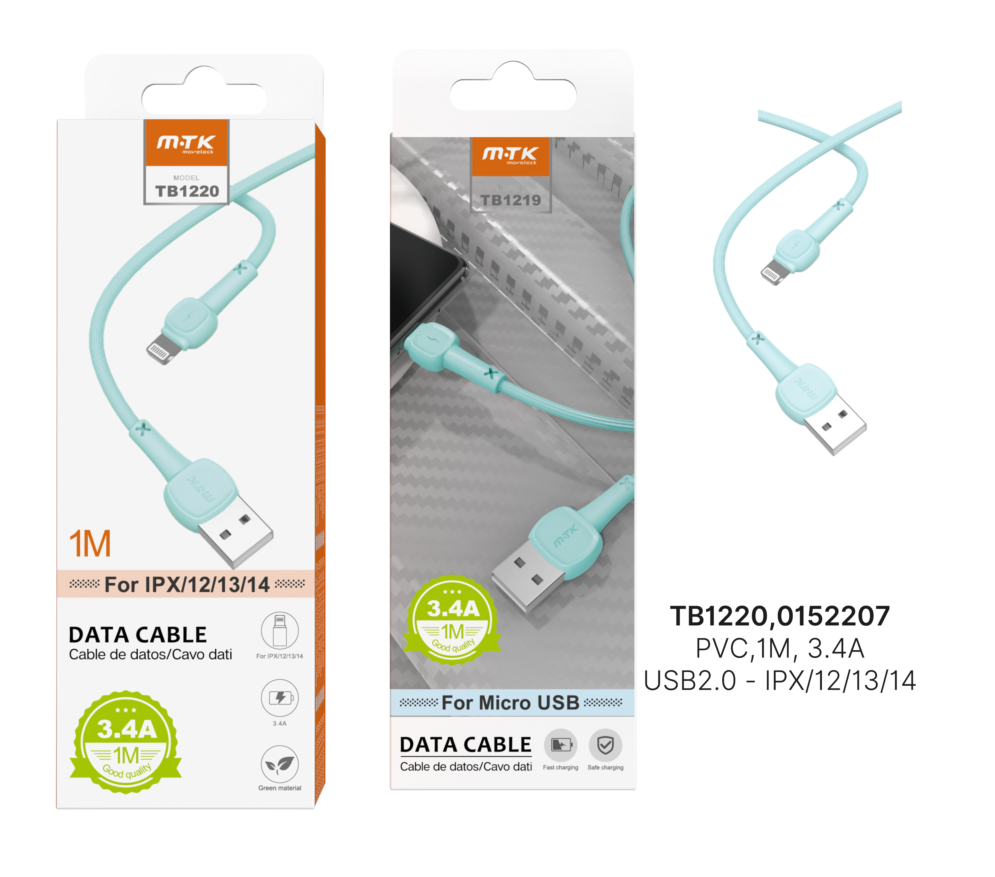 TB1220 VE Cable de Datos M.Karron para IP 5 - 11, 3.4A 1M, Verde