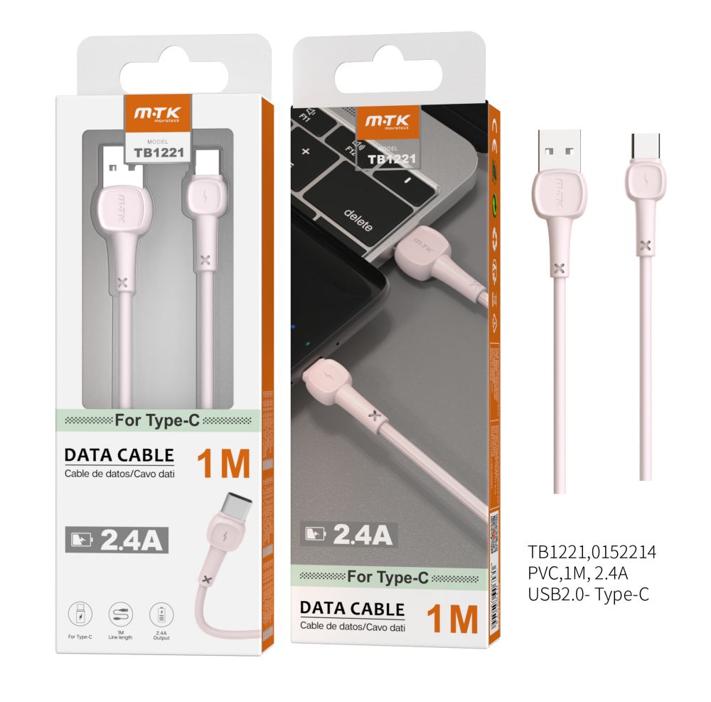 TB1221 RS Cable de Datos M.Karron para Type C, 2,4A 1M, Rosa