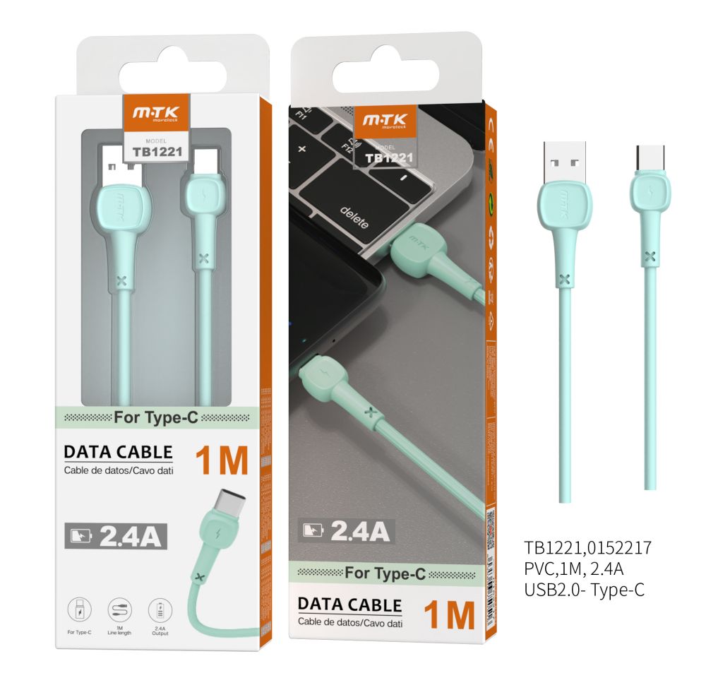 TB1221 VE Cable de Datos M.Karron para Type C, 2,4A 1M, Verde