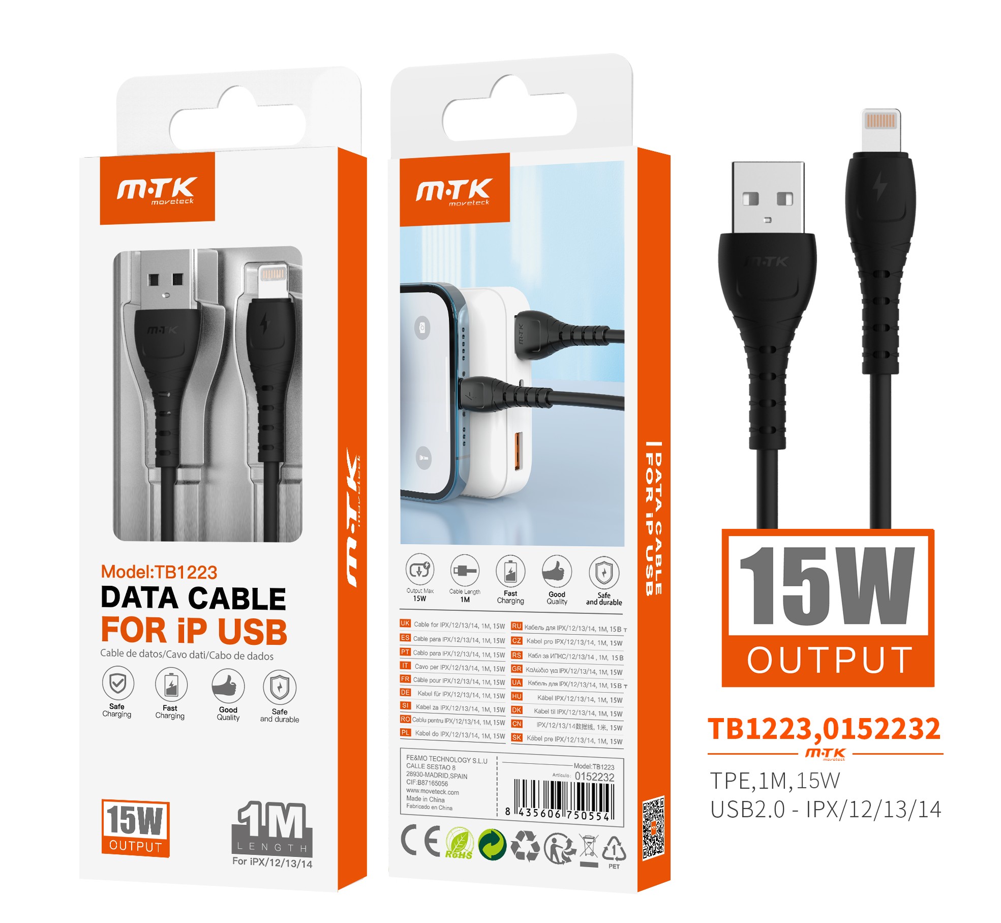 TB1223 NE Cable de Datos Butter para IP 5 -11, 5A Carga Rapida con Longitud 1M, Negro