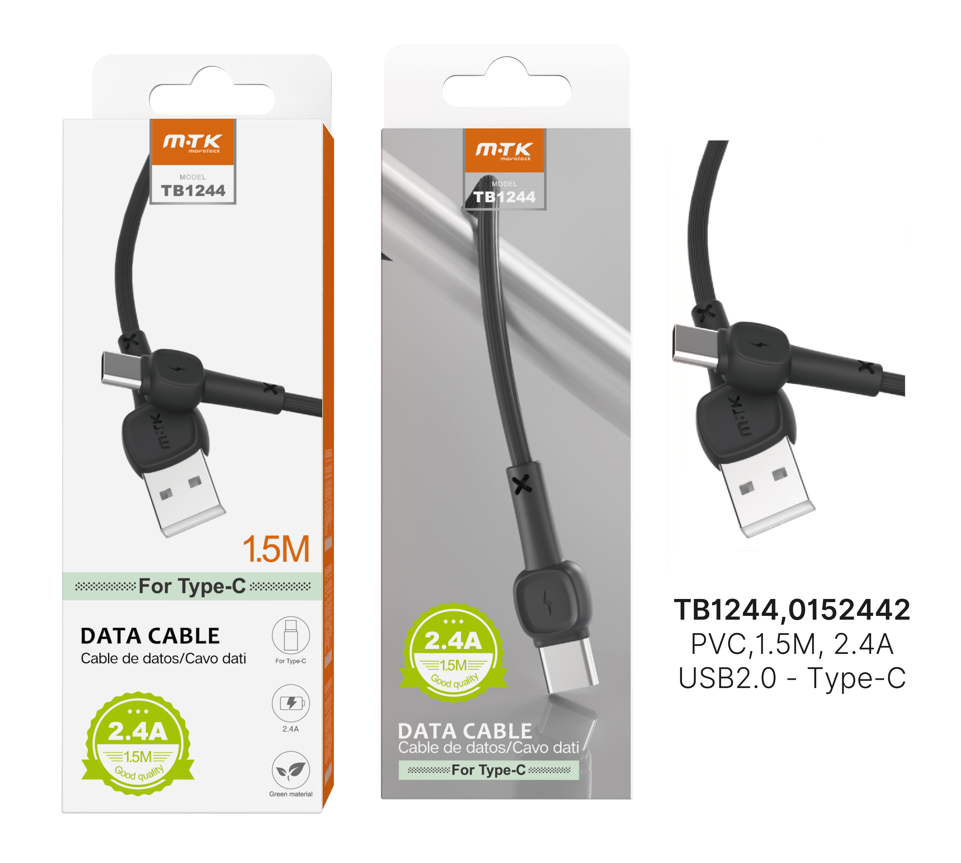 TB1244 NE Cable de Datos M.Karron paraType C, 2,0A 1.5M, Negro