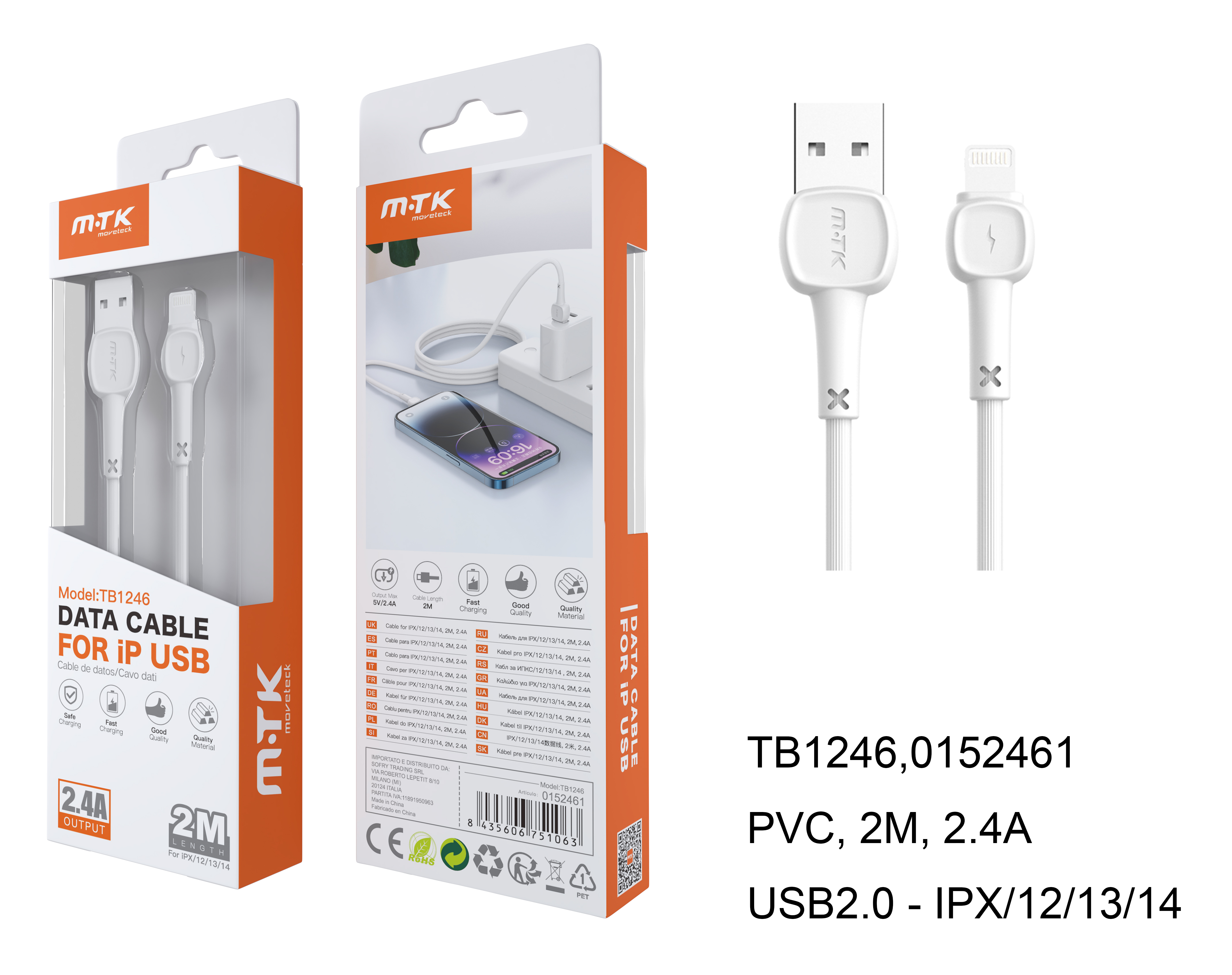 TB1246 BL Cable de Datos M.Karron para IP 5-11, 2,0A 2.0M, Blanco