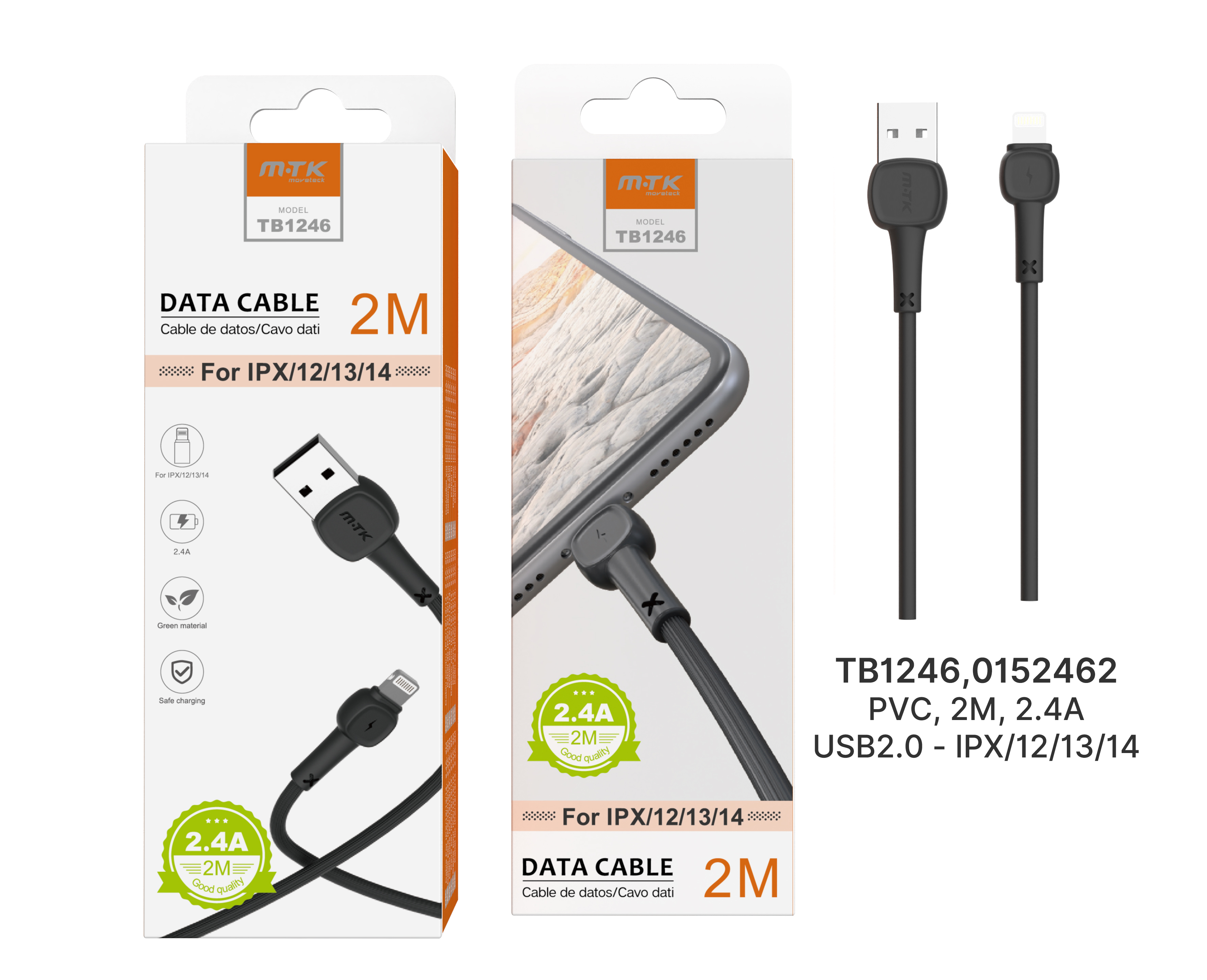 TB1246 NE Cable de Datos M.Karron para IP 5-11, 2,0A 2.0M, Negro