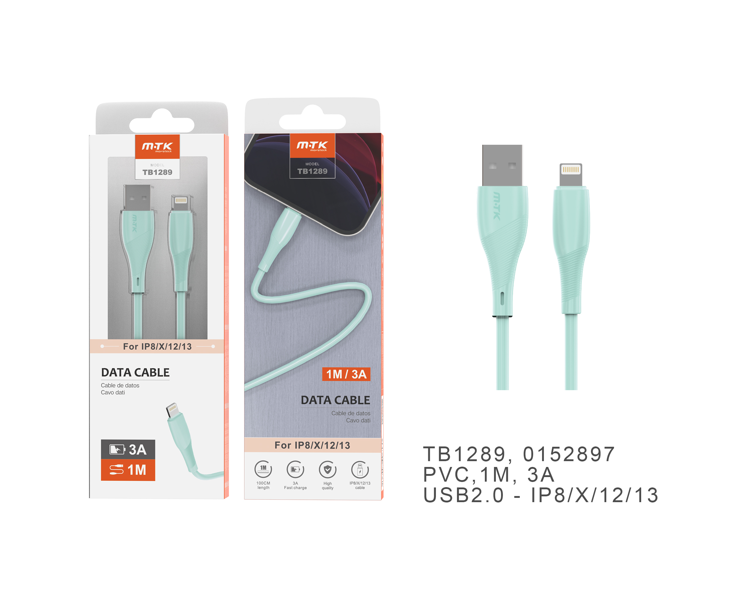 TB1289 VE Cable de datos PVC Venus para IP 5-12, 1M, 3A VERDE